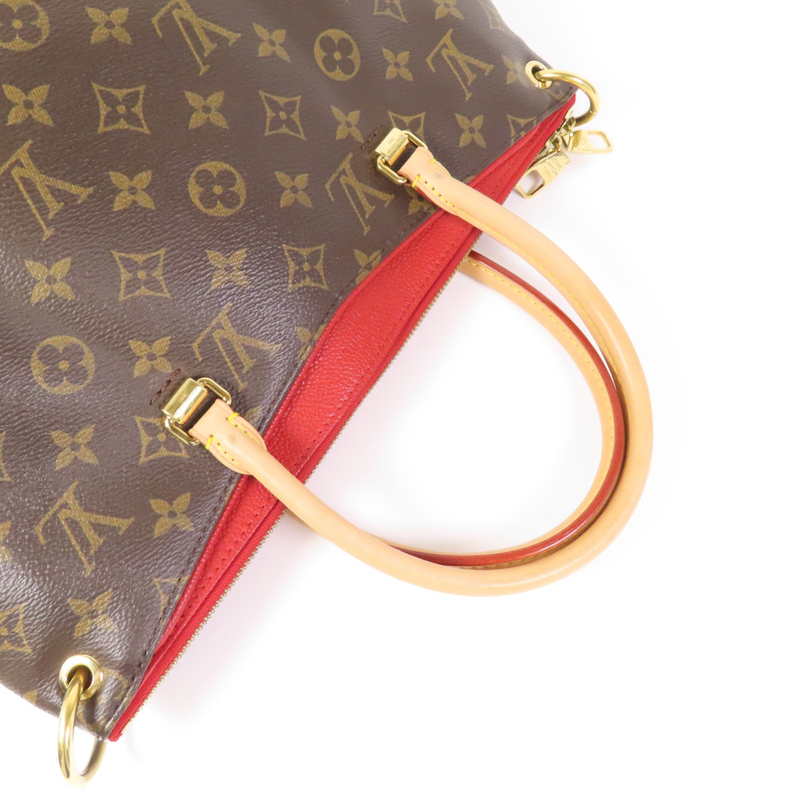 LOUIS VUITTON Monogram Pallas金扣手挽肩背兩用袋棕色/紅色