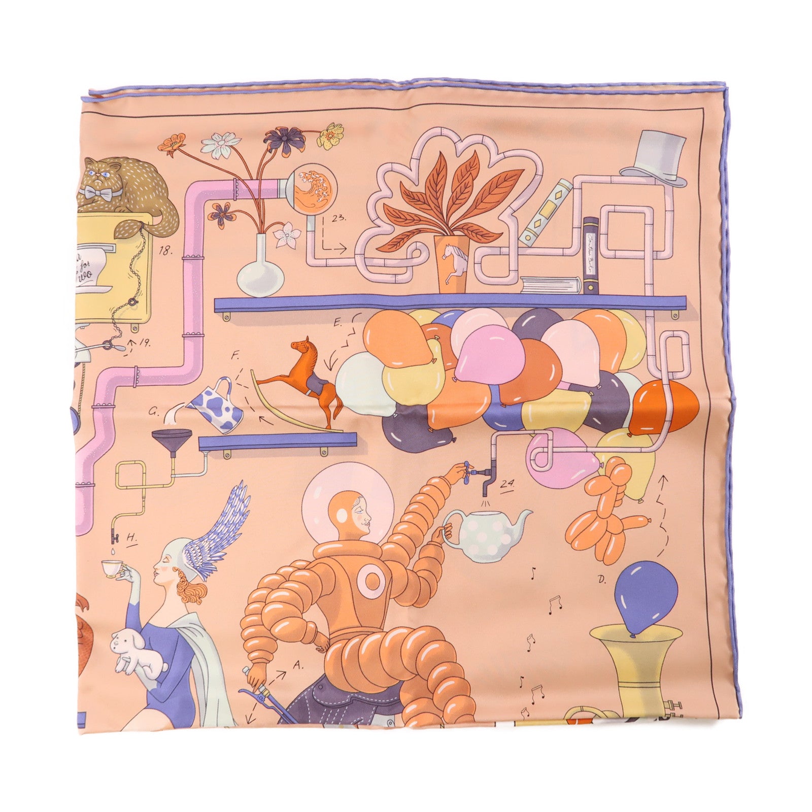 HERMES 絲質Scarf 90絲巾橙色/彩色