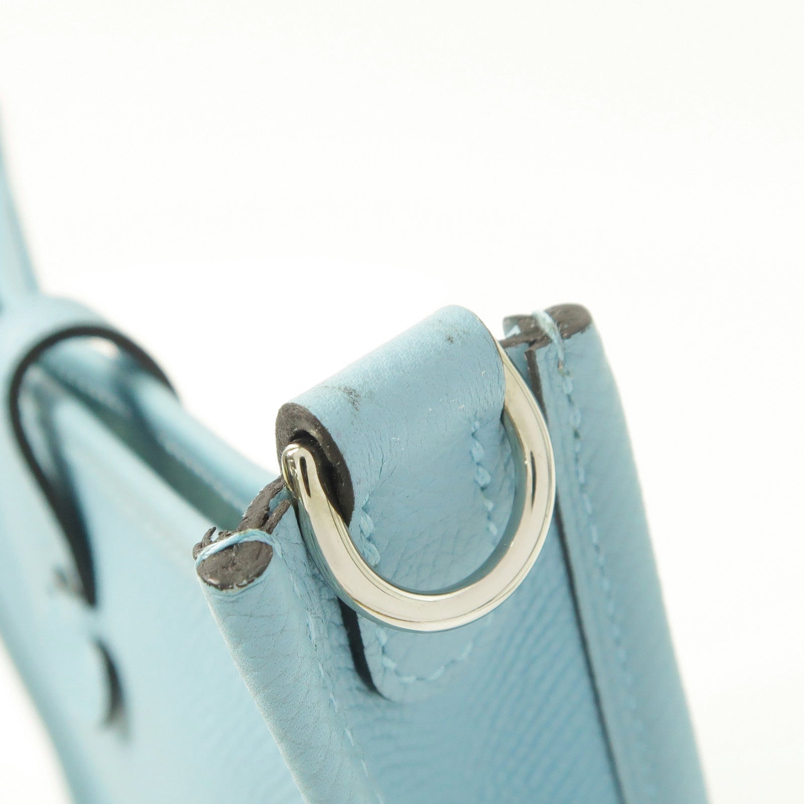 HERMES Epsom皮革Evelyne TPM銀扣肩背袋Bleu Atoll