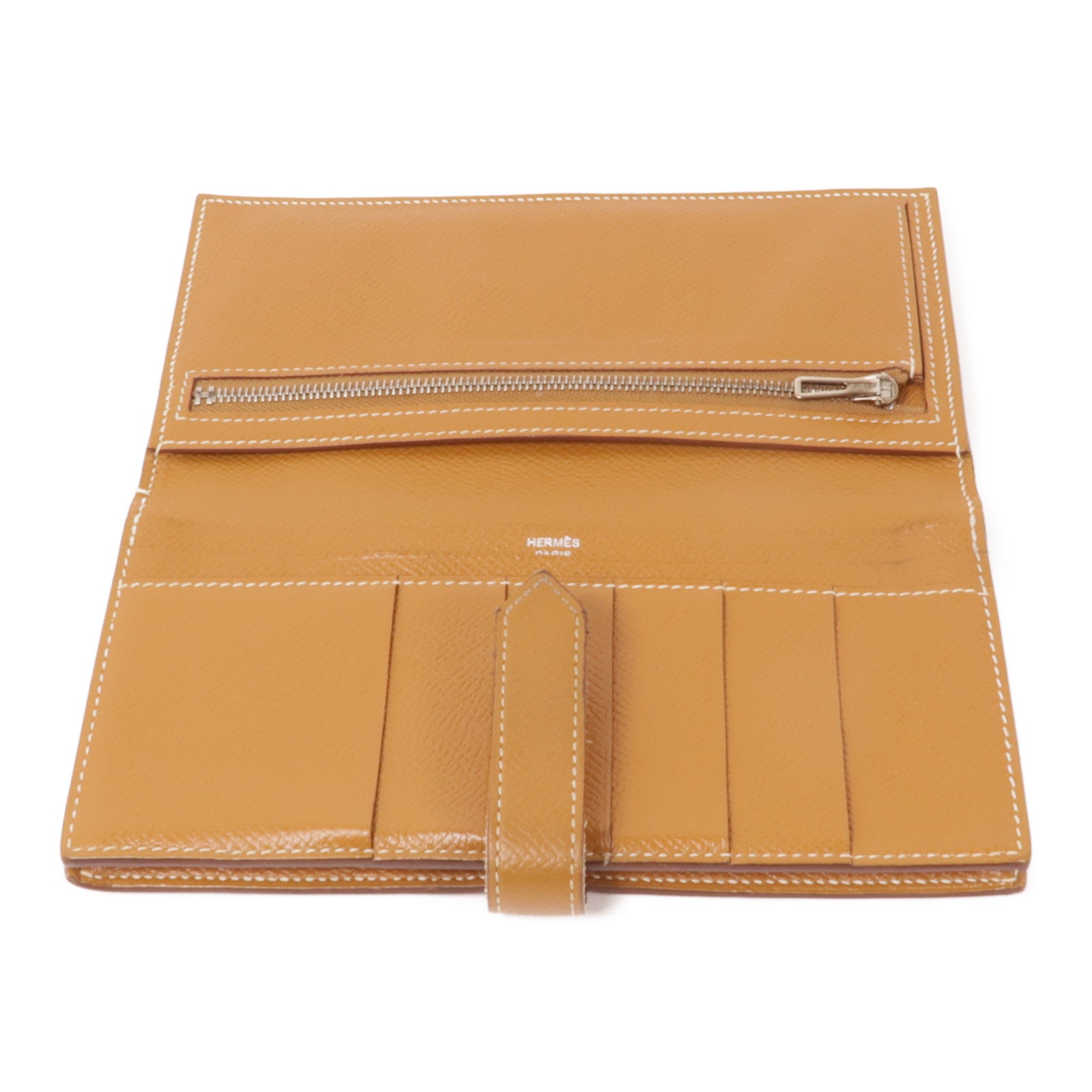 HERMES Epsom皮革Bearn W Snap Wallet銀扣長錢包37 Gold