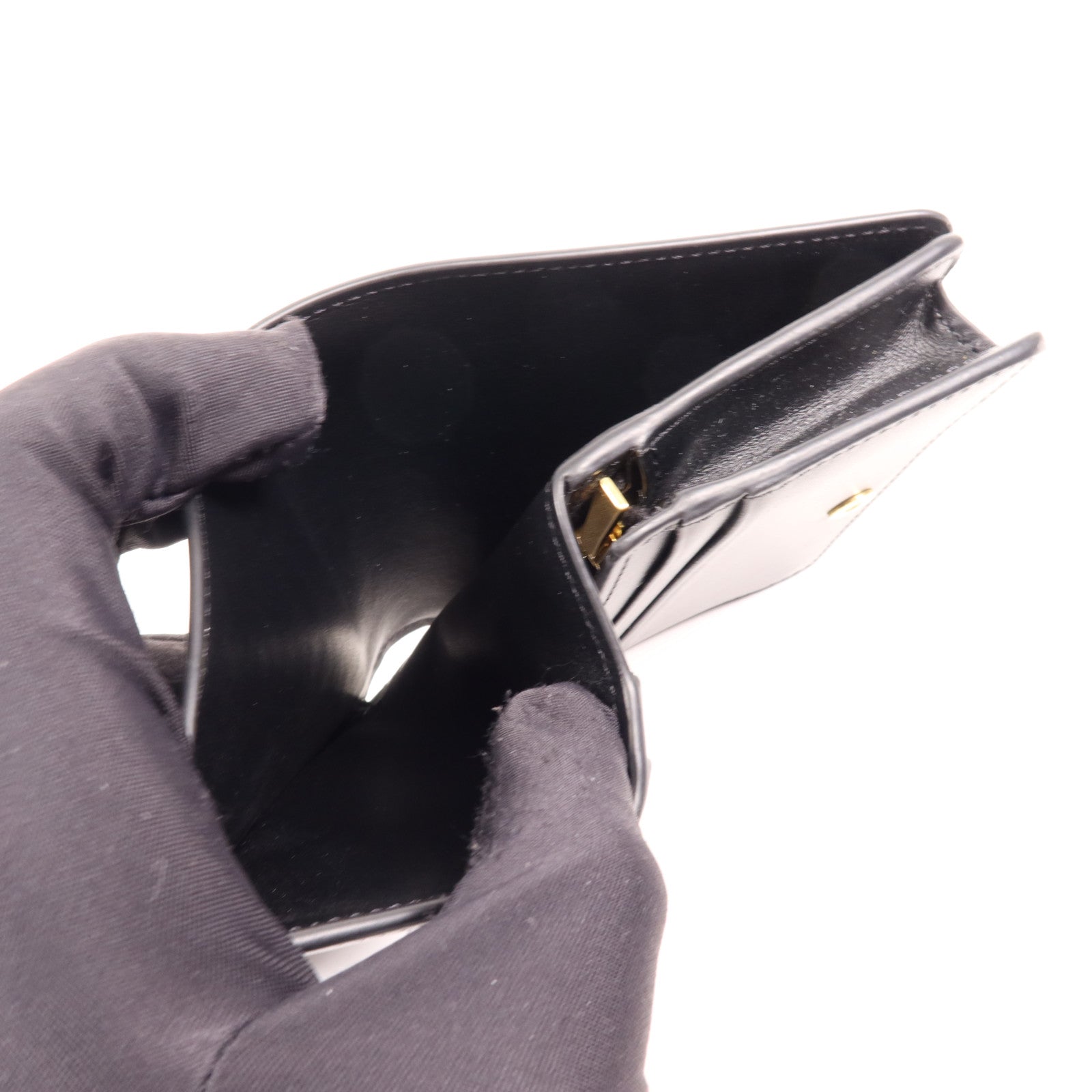 CELINE 牛皮皮革Triomphe Compact Wallet金扣錢包