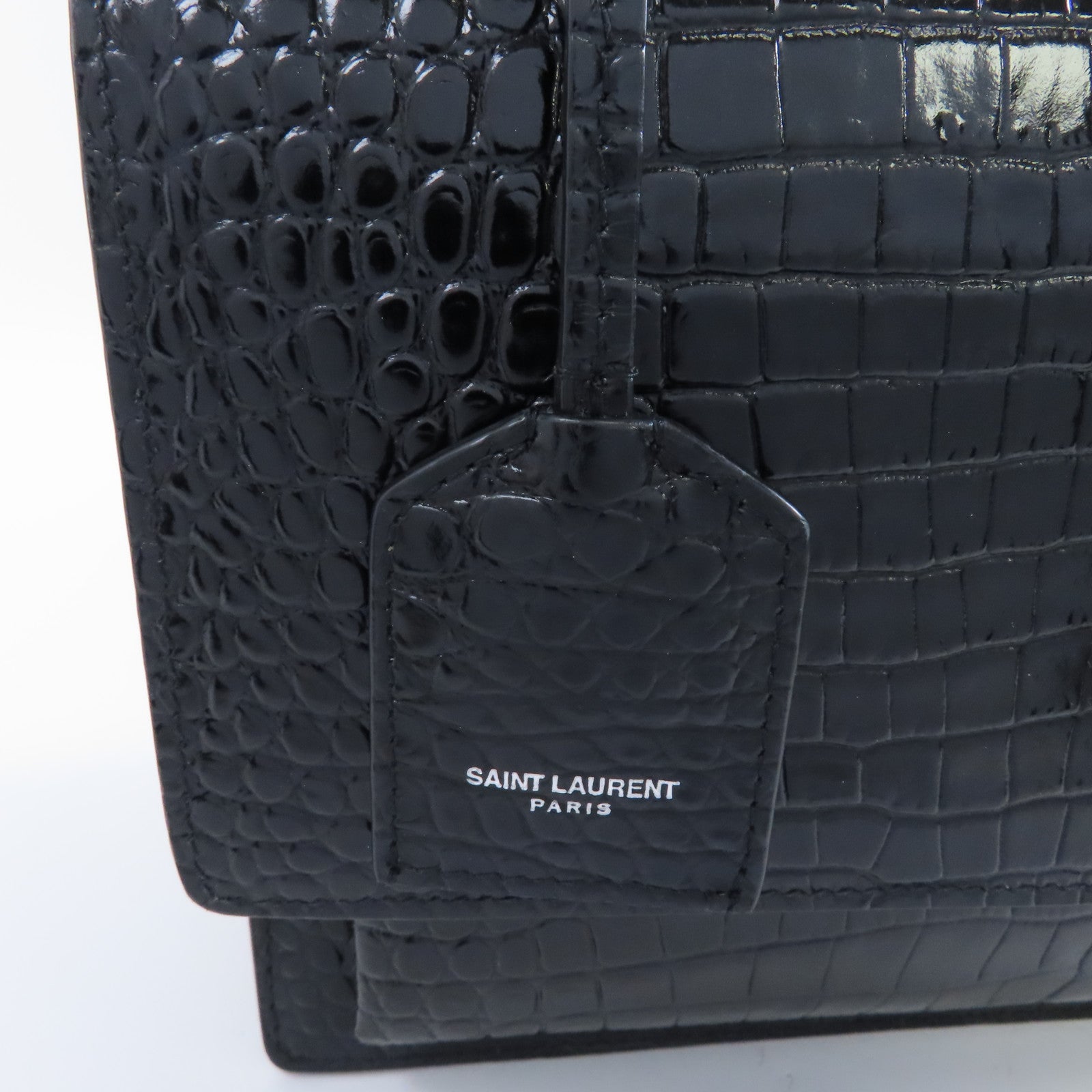 YVES SAINT LAURENT 牛皮皮革Chain Shoulder Bag銀扣鏈帶肩背袋黑色