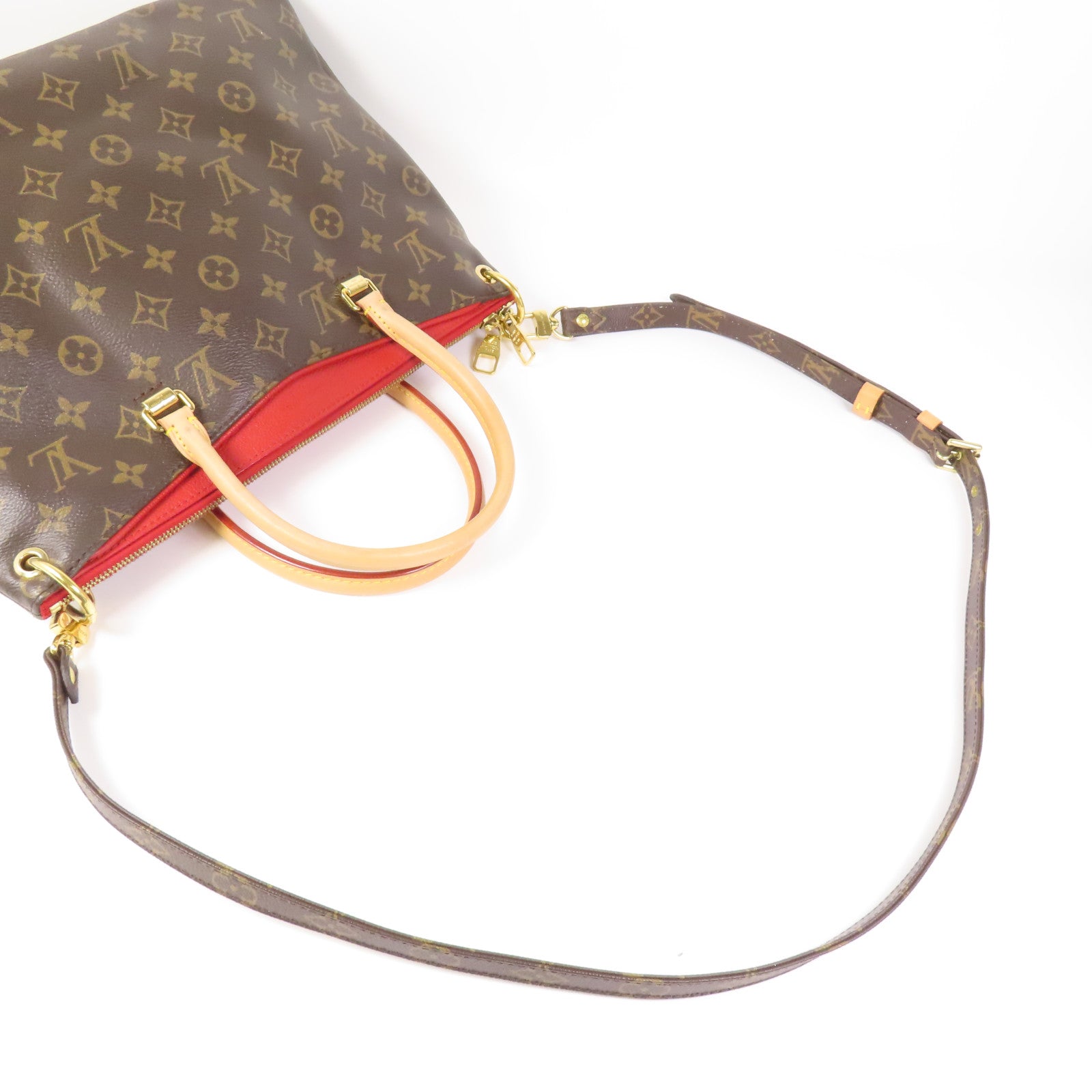 LOUIS VUITTON 【激減優惠】Monogram Pallas金扣手挽肩背兩用袋棕色/紅色