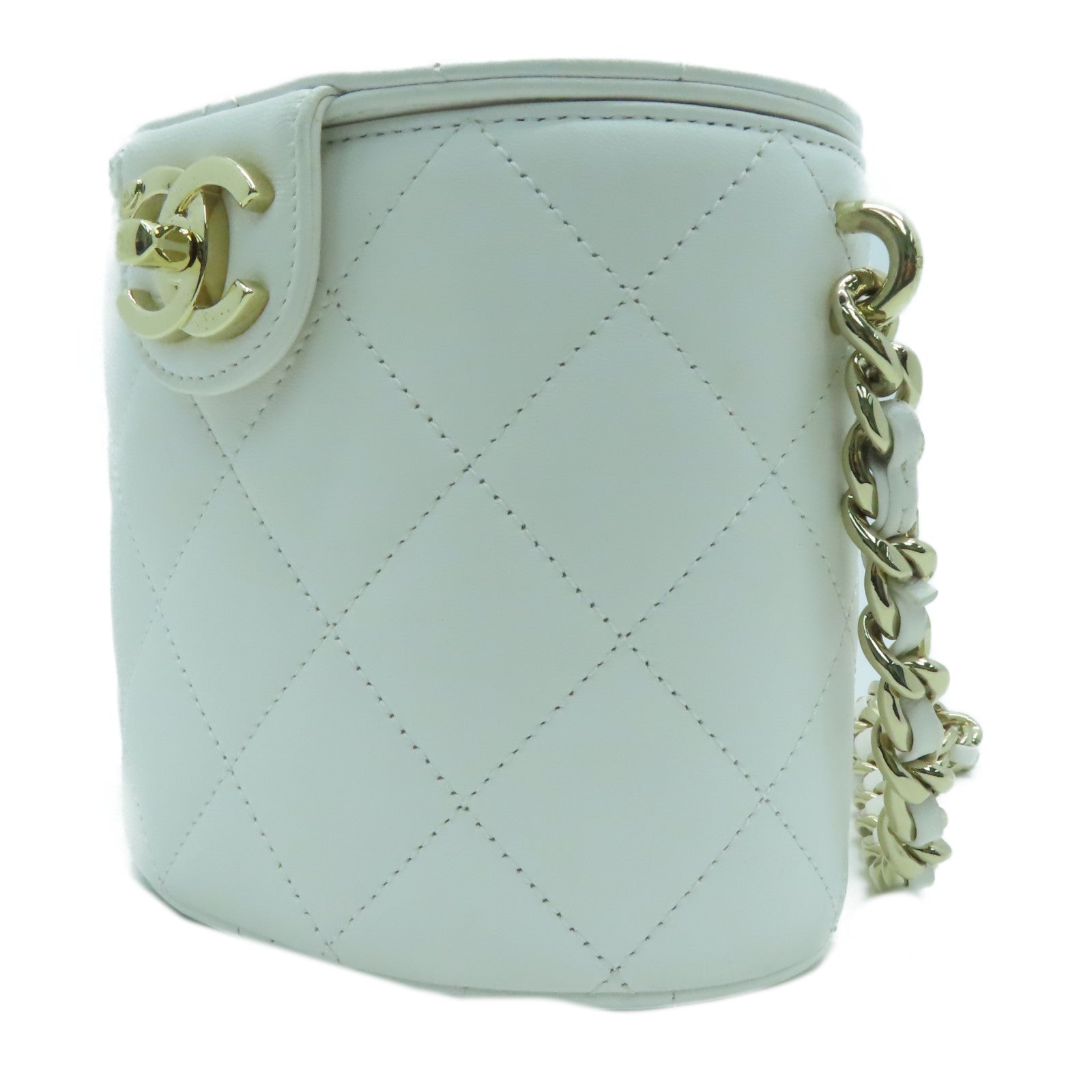 CHANEL 菱格牛皮皮革金扣Chain Shoulder Bag链带肩背袋白色