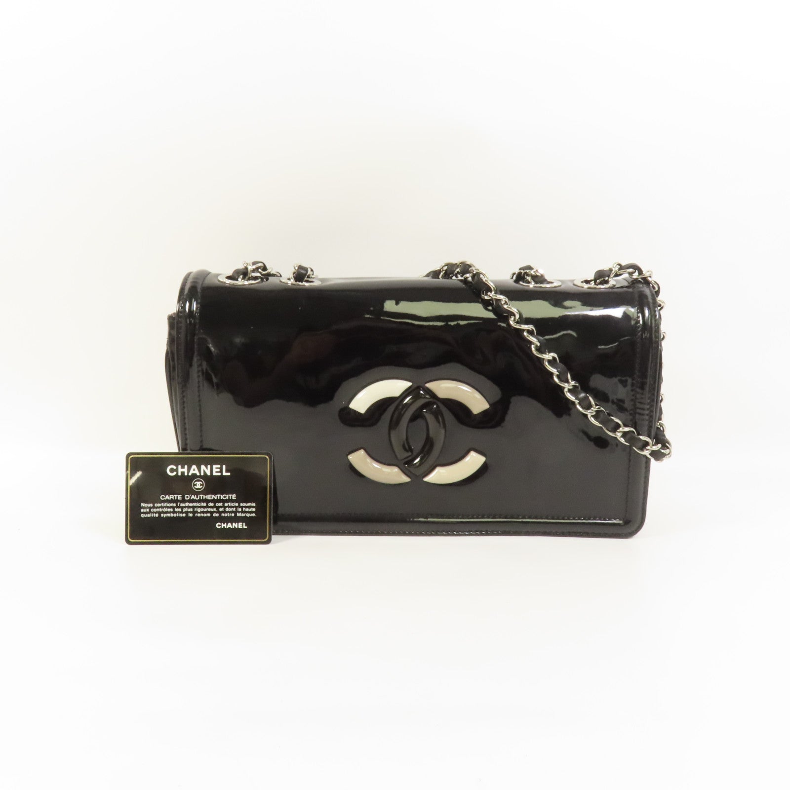 CHANEL 漆皮皮革Lipstick Flap Bag銀扣肩背袋