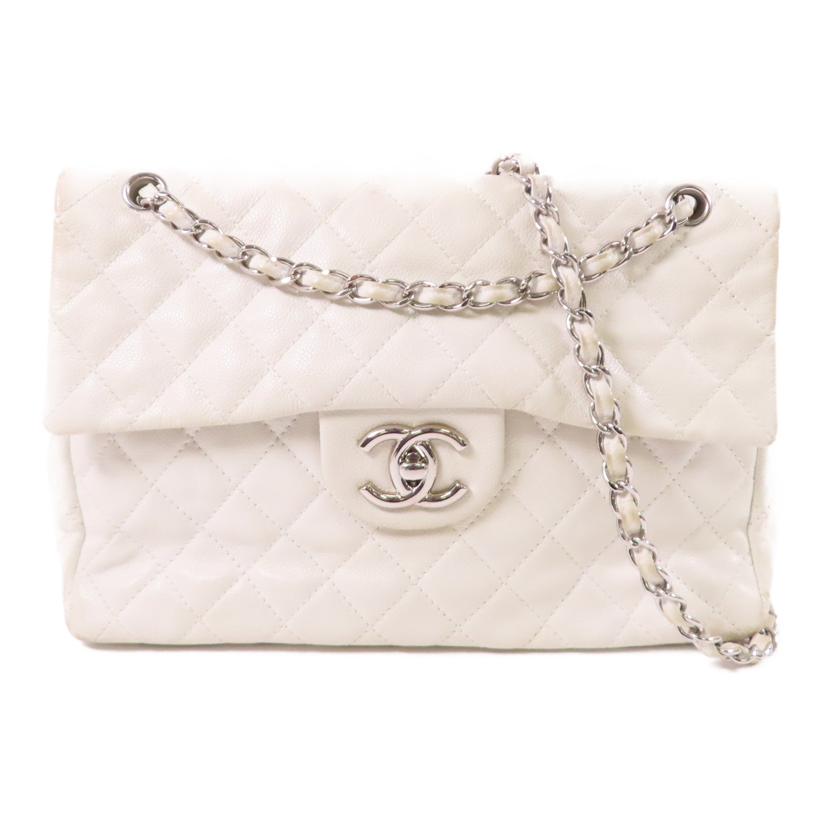 CHANEL 牛皮皮革Chain Shoulder銀扣鏈帶肩背袋