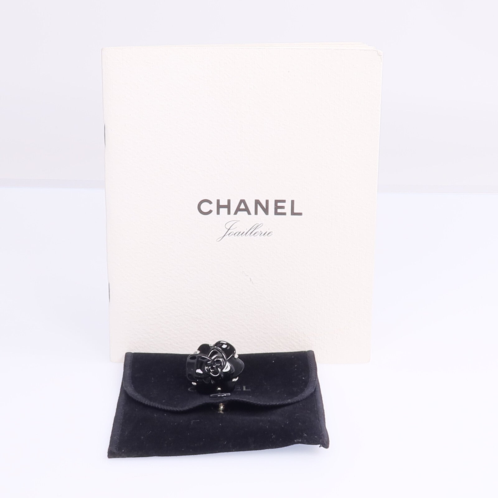 CHANEL 18K白金/縞瑪瑙Camellia Ring戒指US#5.75