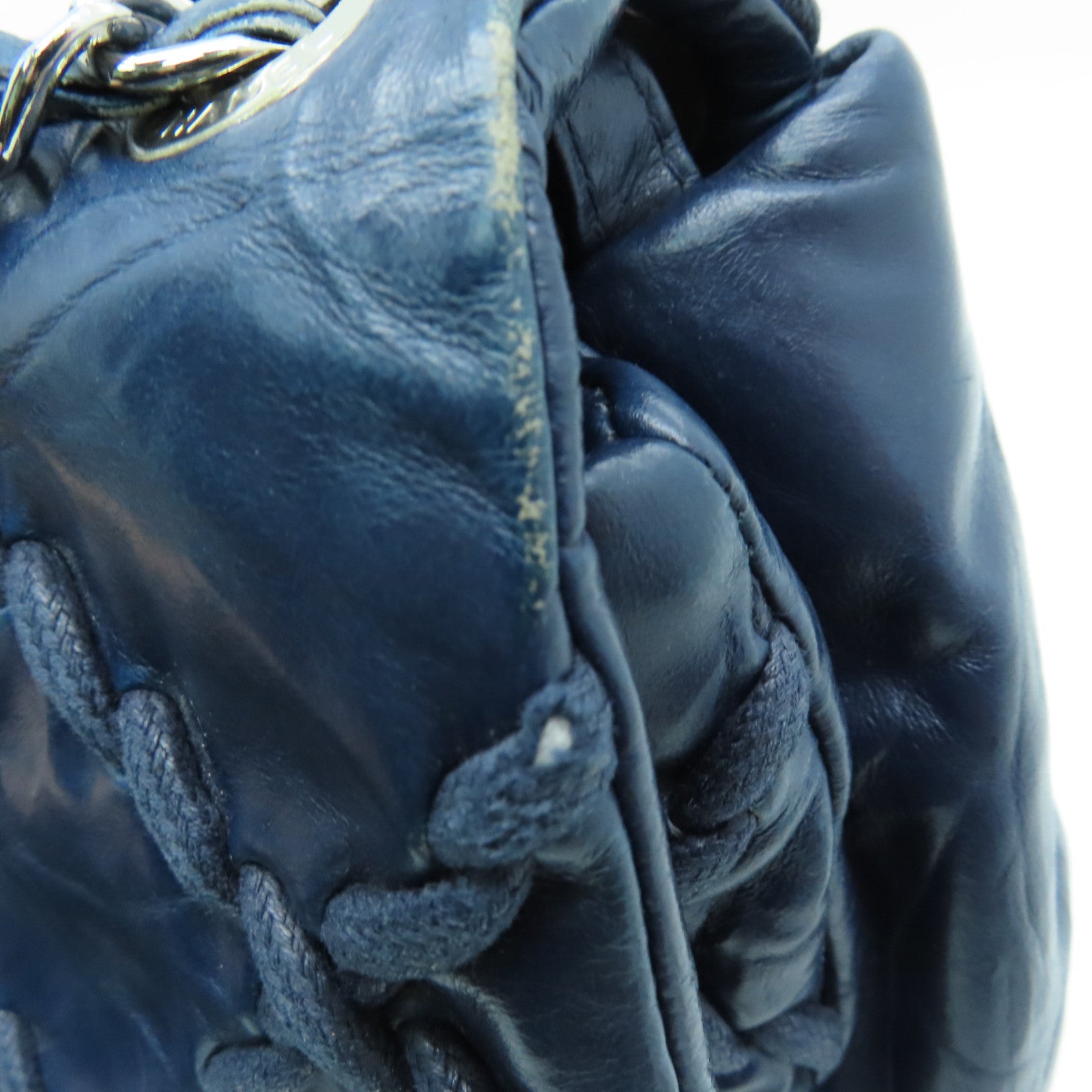 CHANEL 菱格牛皮皮革Ultra Stitch Flap Bag銀扣肩背袋藍色