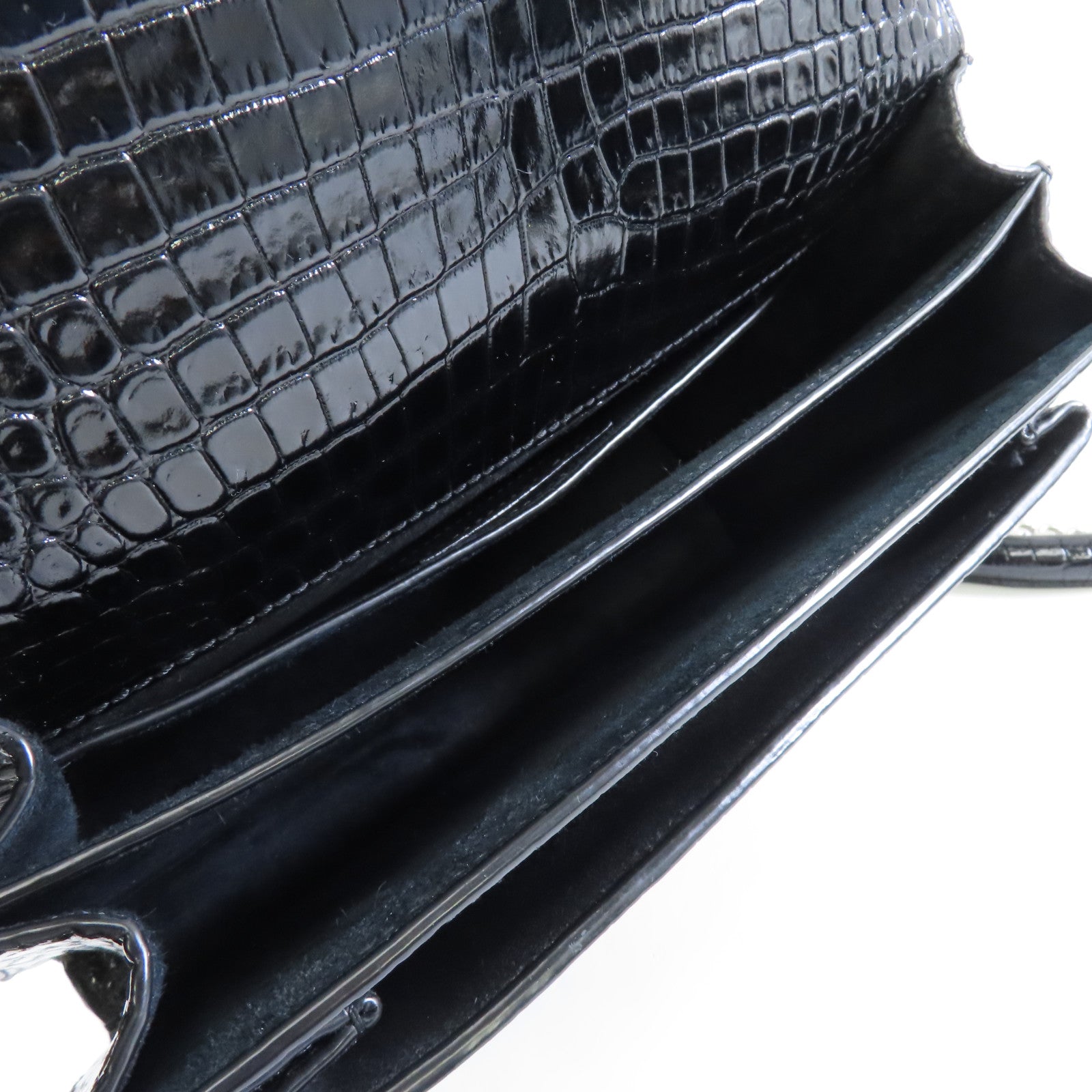 YVES SAINT LAURENT 牛皮皮革Chain Shoulder Bag銀扣鏈帶肩背袋黑色