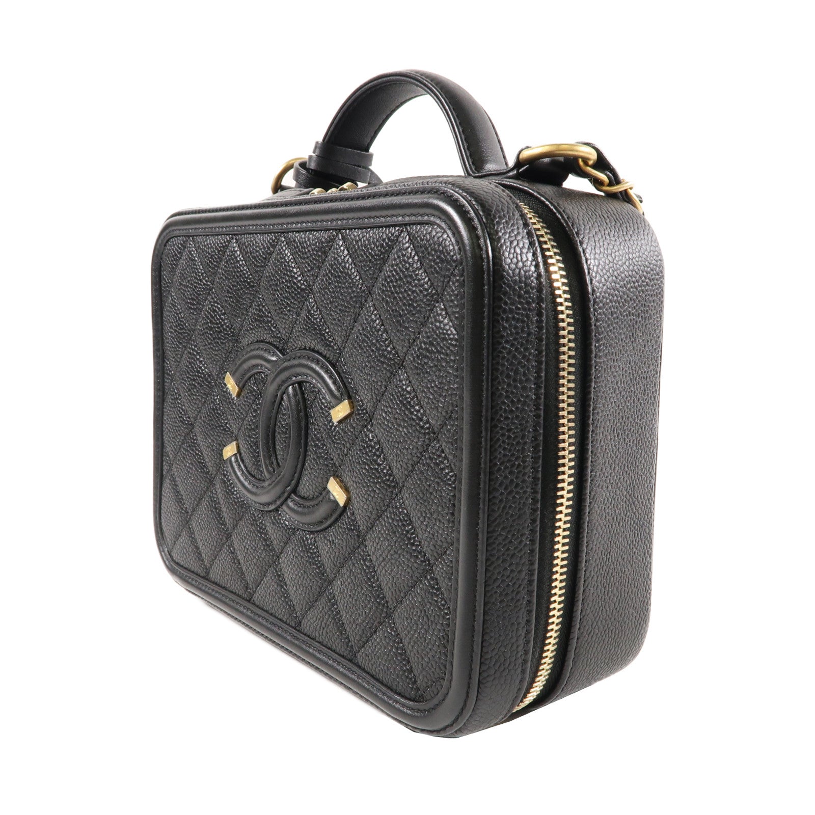 CHANEL 菱格牛皮皮革Vanity Case金扣手挽肩背兩用袋黑色