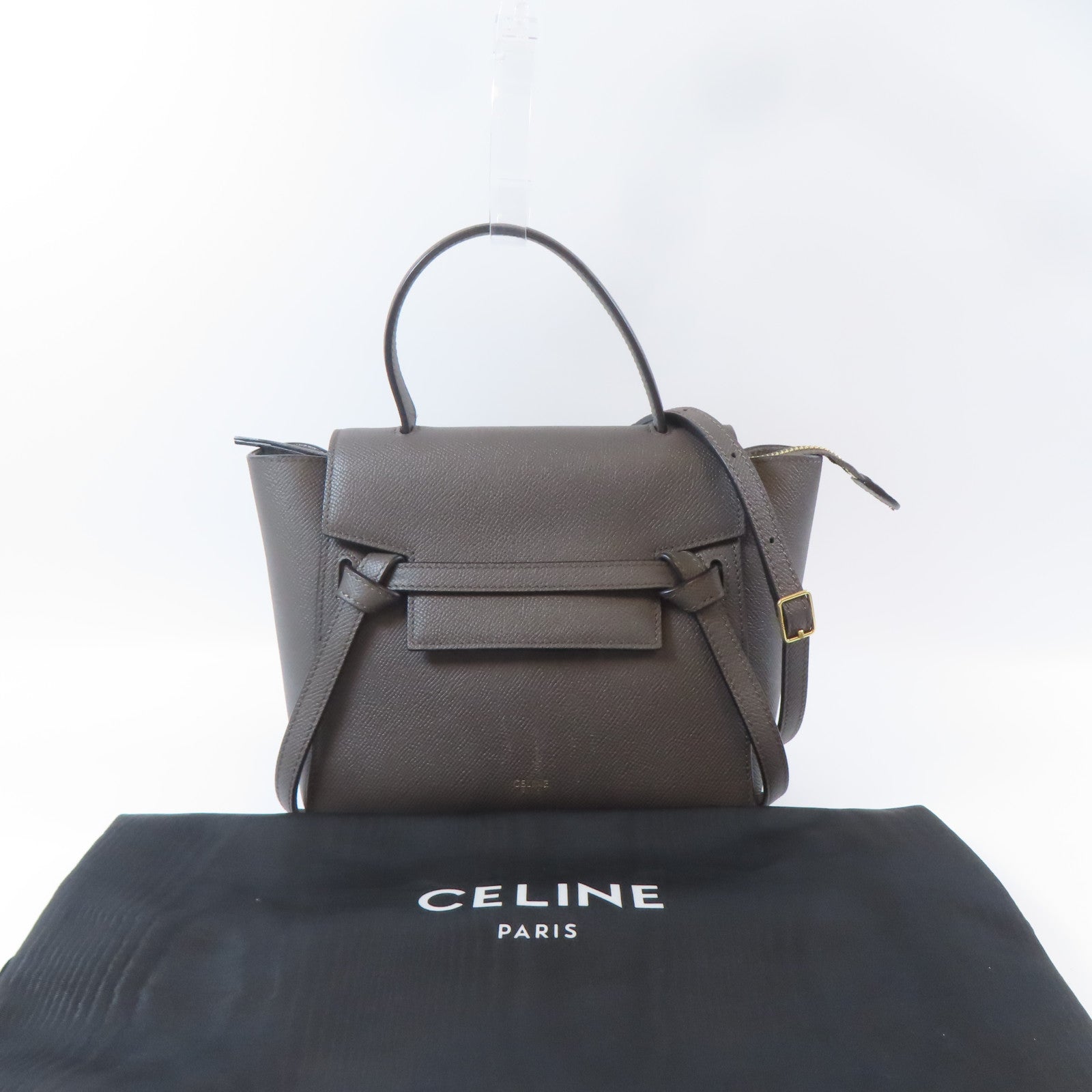 CELINE 牛皮皮革Nano Belt Bag金扣手挽肩背兩用袋灰色