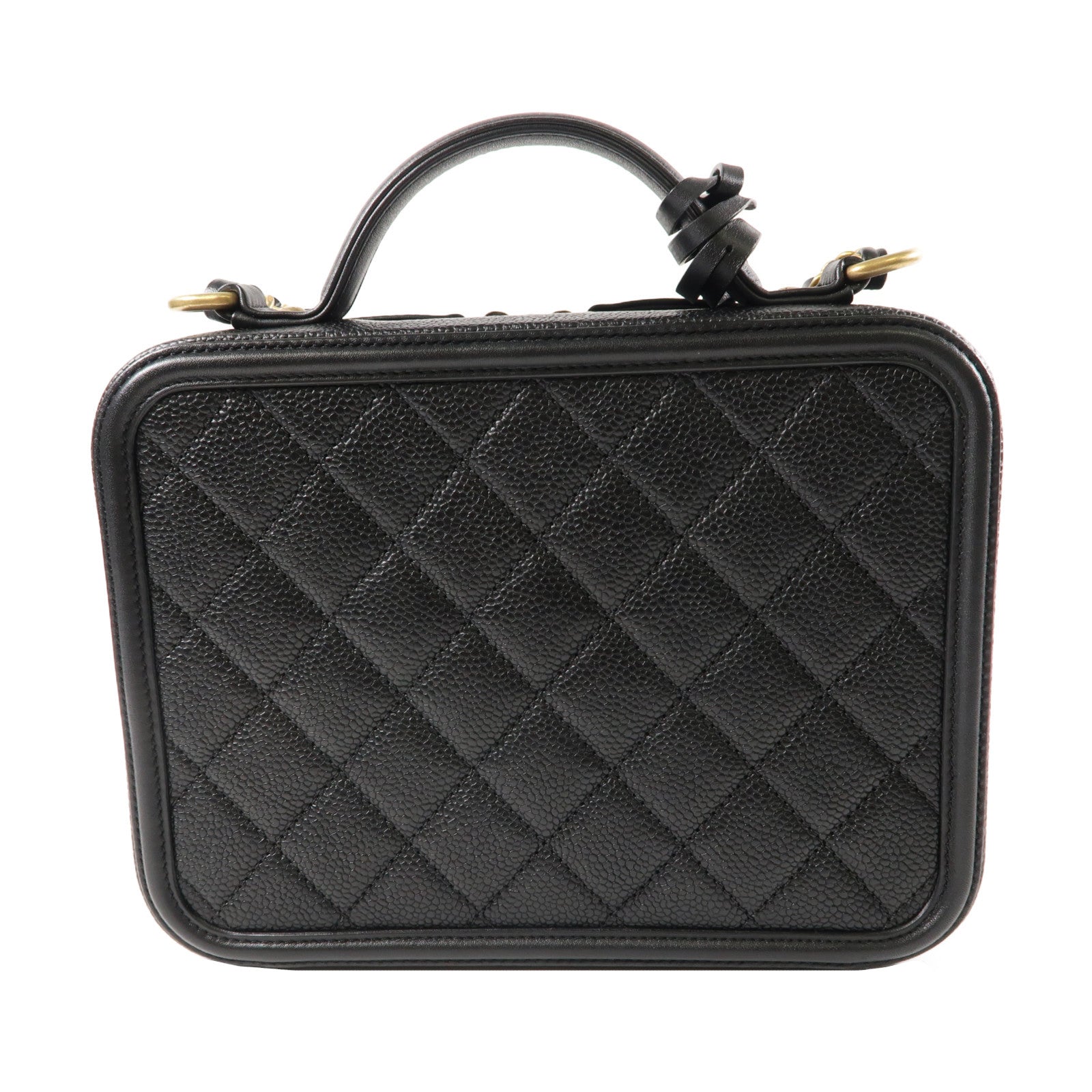 CHANEL 菱格牛皮皮革Vanity Case金扣手挽肩背兩用袋黑色