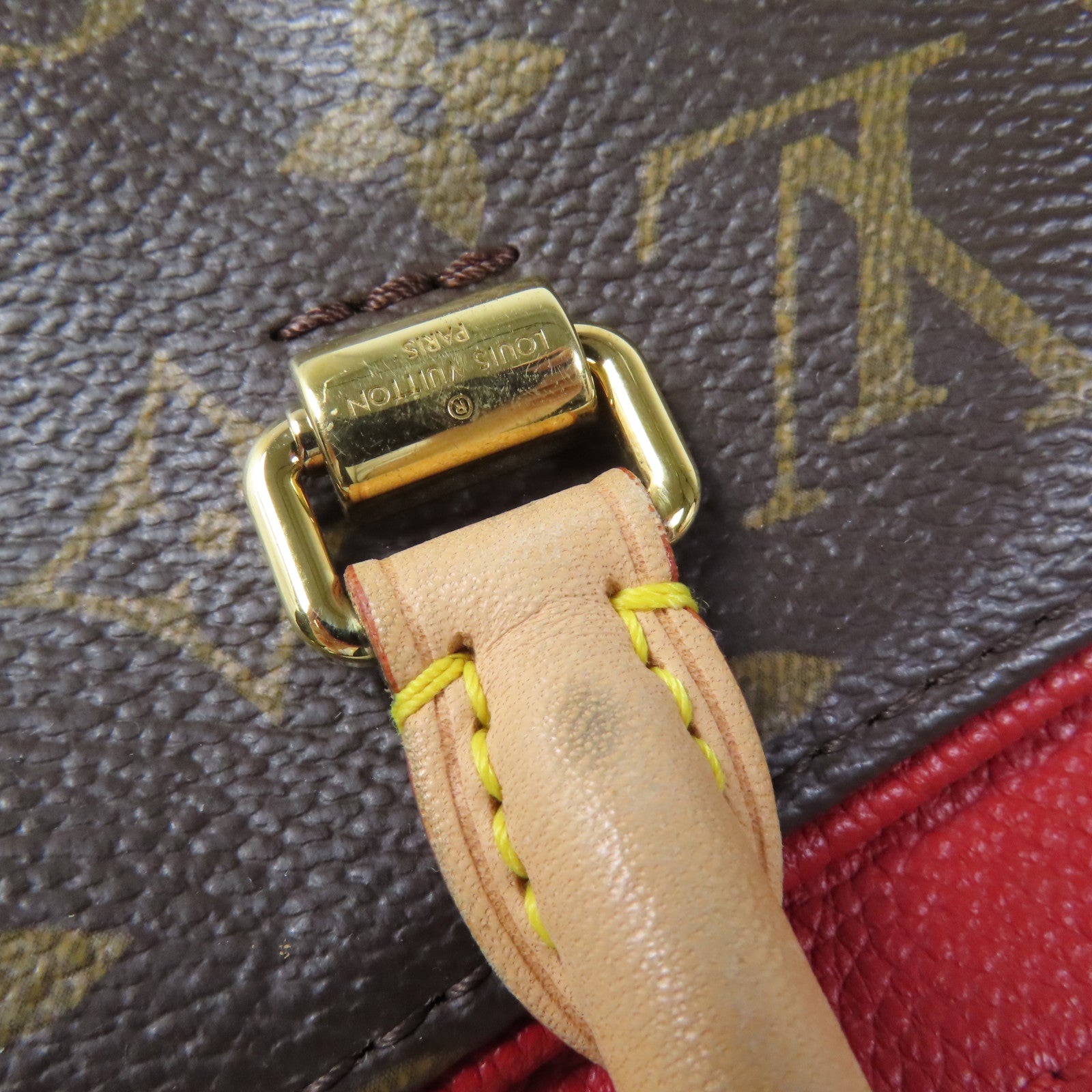 LOUIS VUITTON 【激減優惠】Monogram Pallas金扣手挽肩背兩用袋棕色/紅色