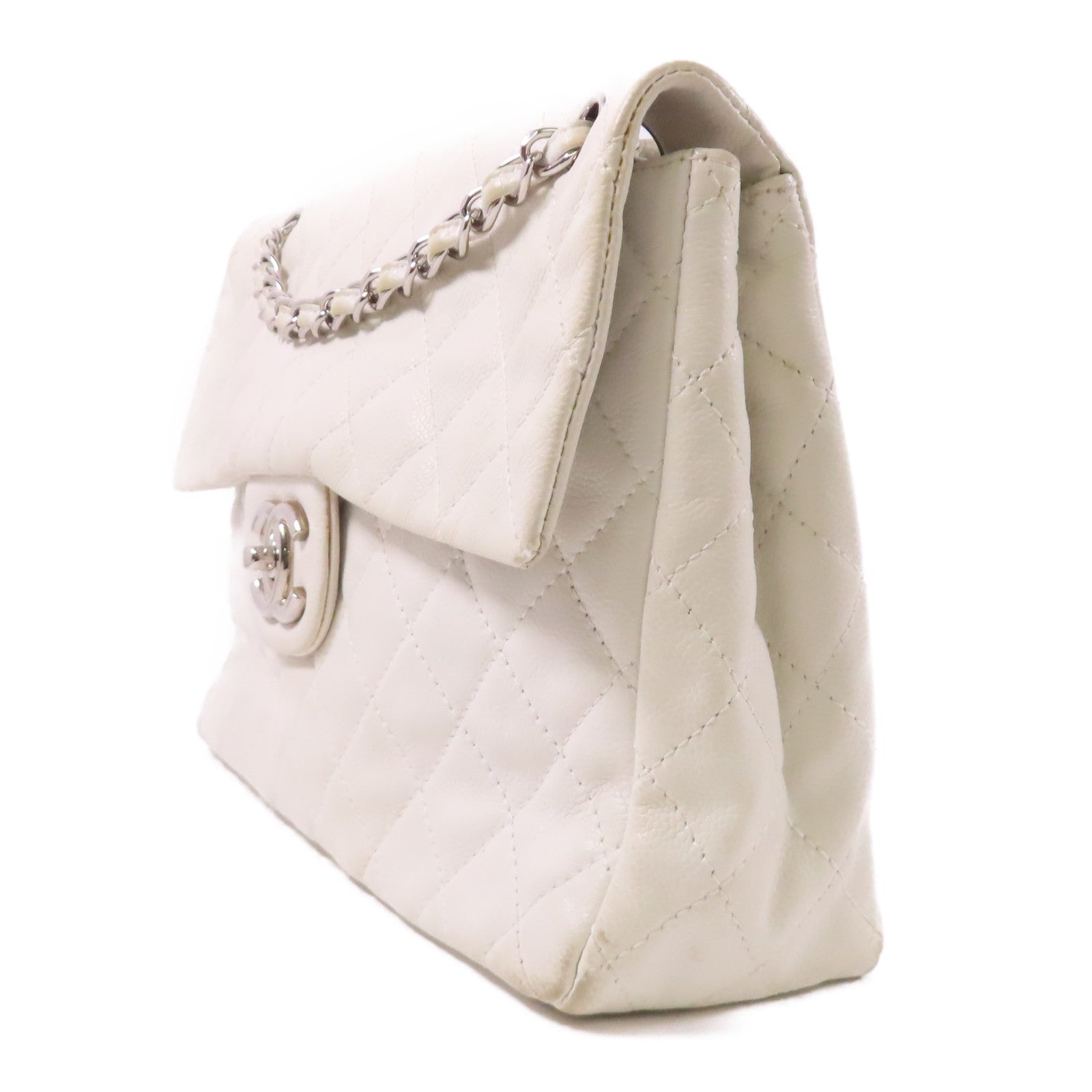 CHANEL 牛皮皮革Chain Shoulder銀扣鏈帶肩背袋