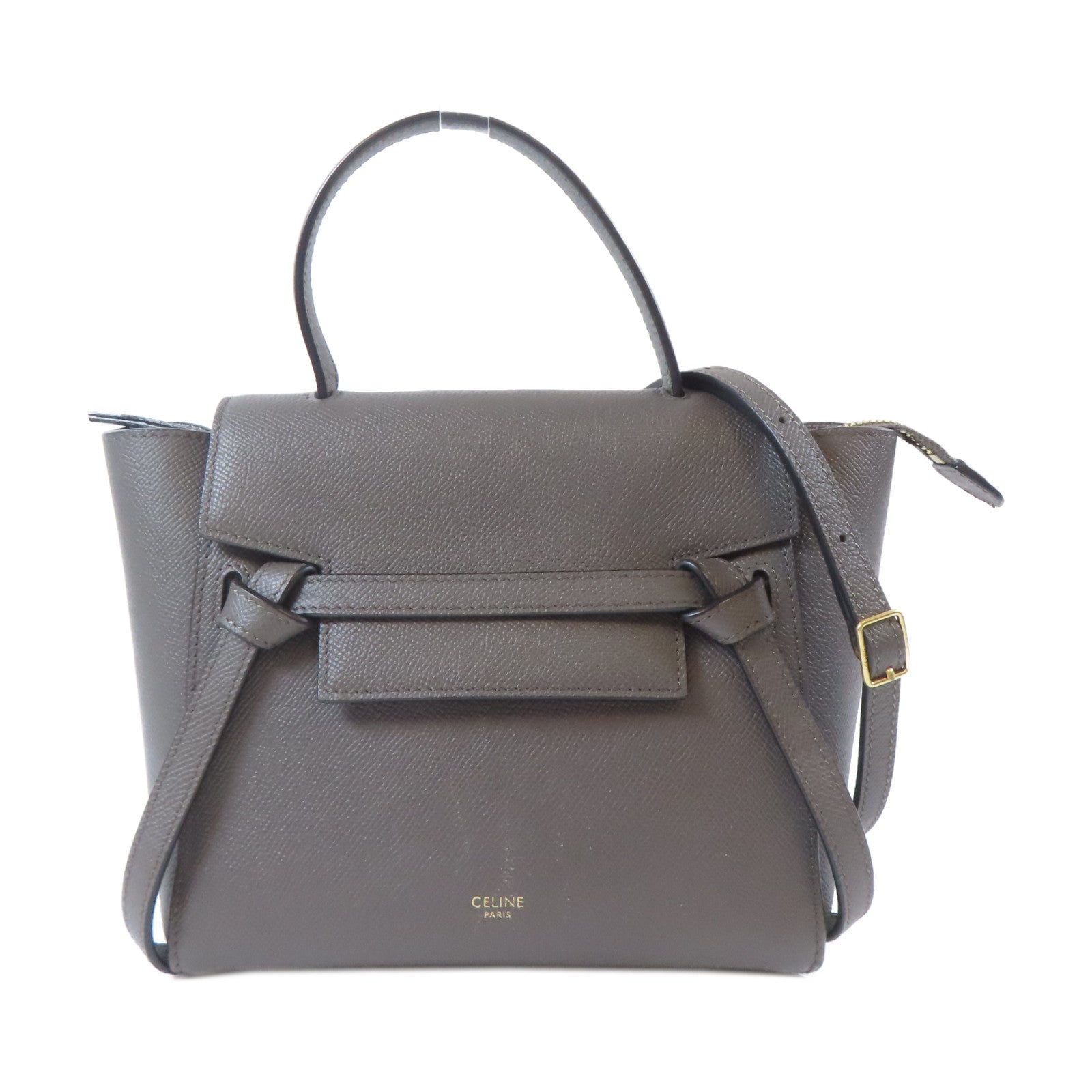 CELINE 牛皮皮革Nano Belt Bag金扣手挽肩背兩用袋灰色
