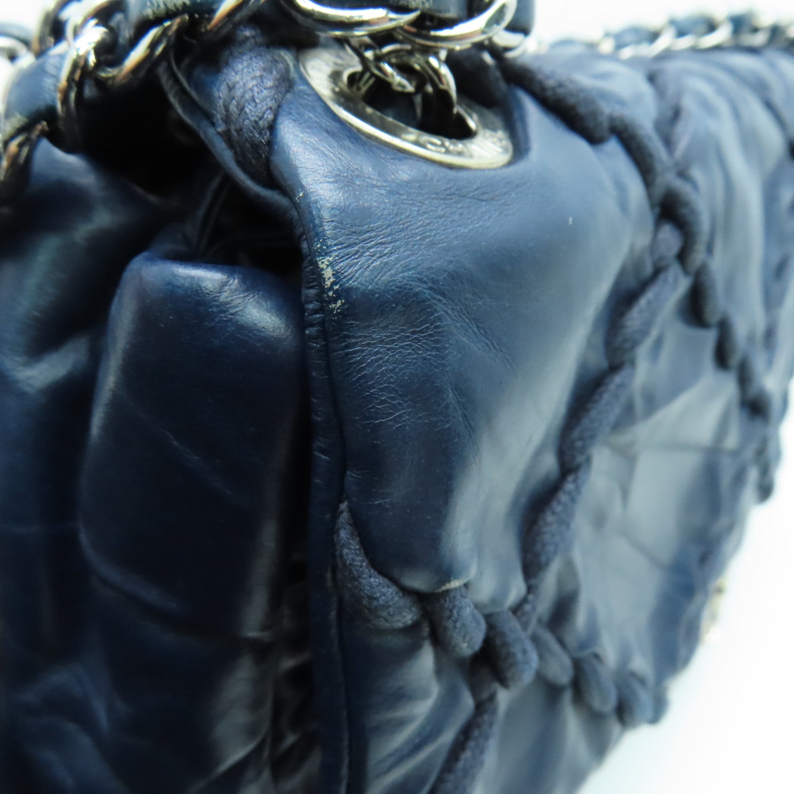 CHANEL 菱格牛皮皮革Ultra Stitch Flap Bag銀扣肩背袋藍色