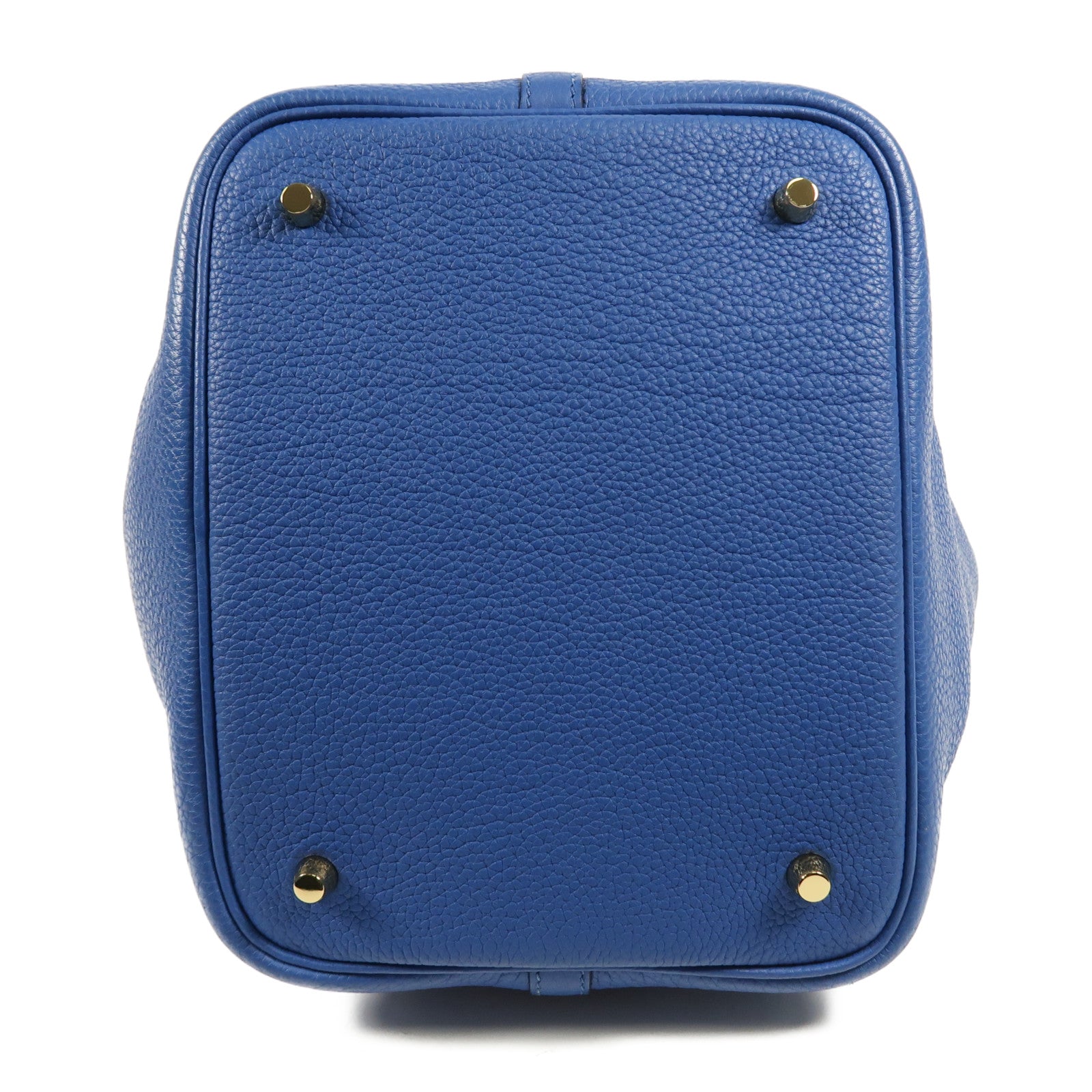 HERMES Clemence皮革Picotin MM金扣手挽袋Blue France
