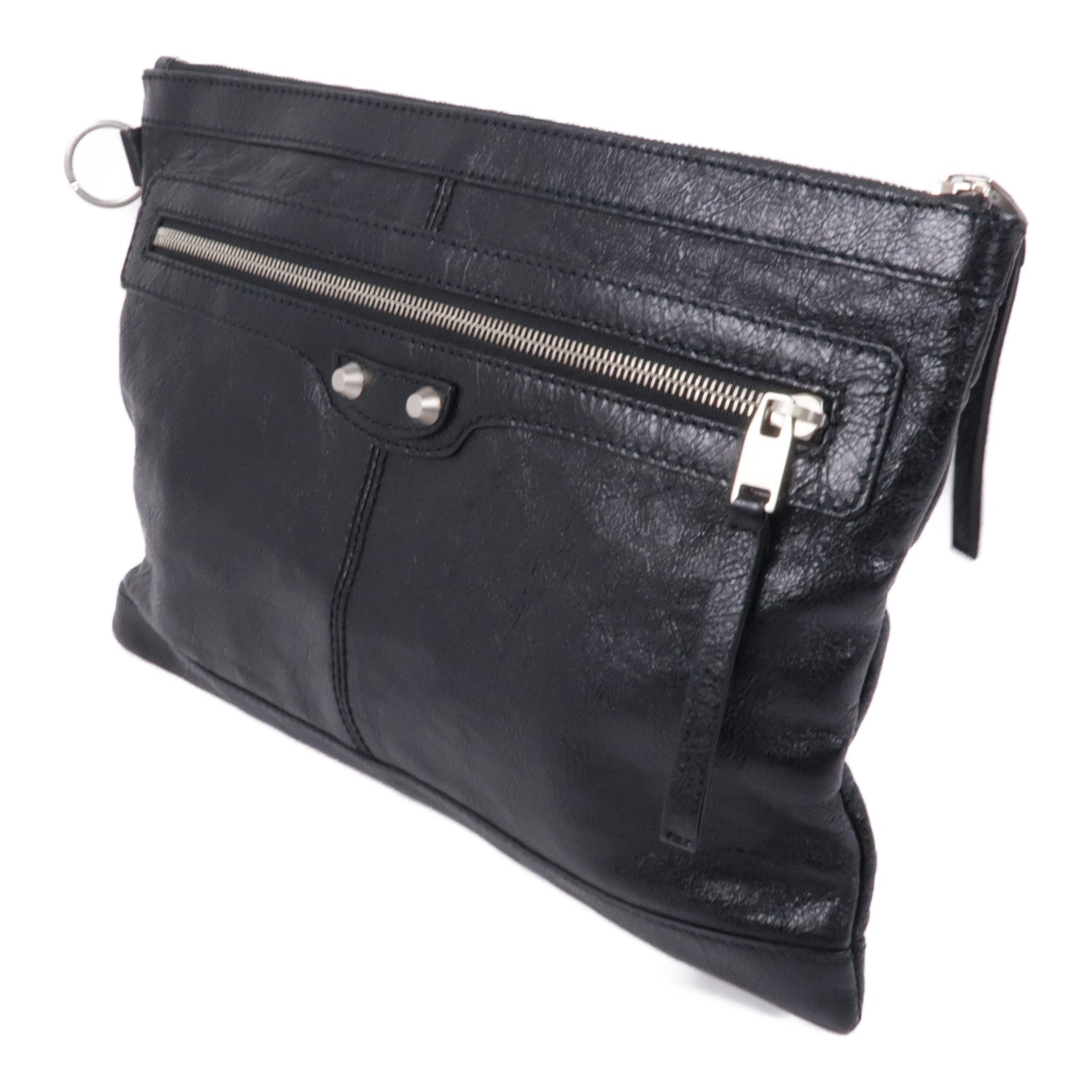 BALENCIAGA 皮革Clutch Bag銀扣手拿包