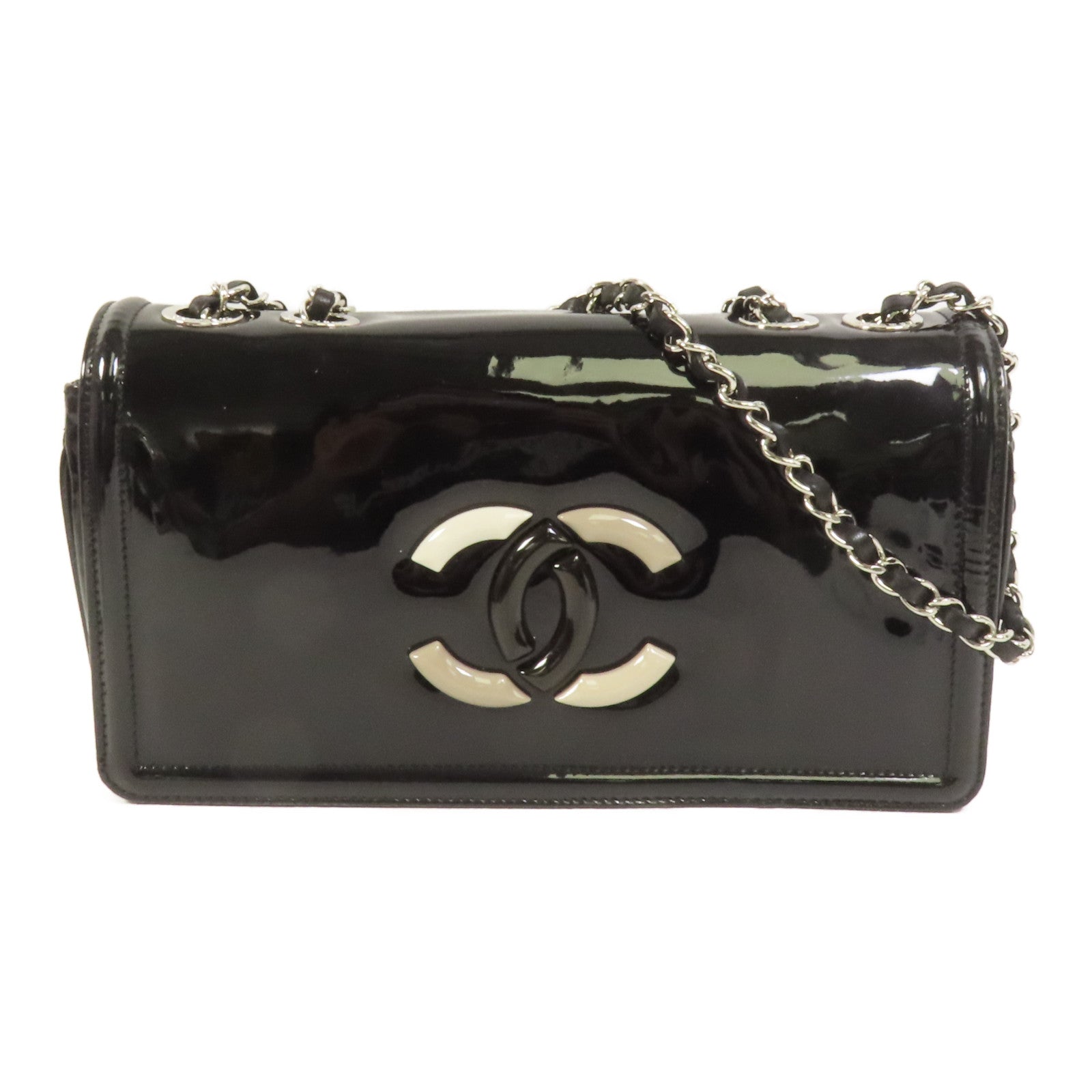 CHANEL 漆皮皮革Lipstick Flap Bag銀扣肩背袋