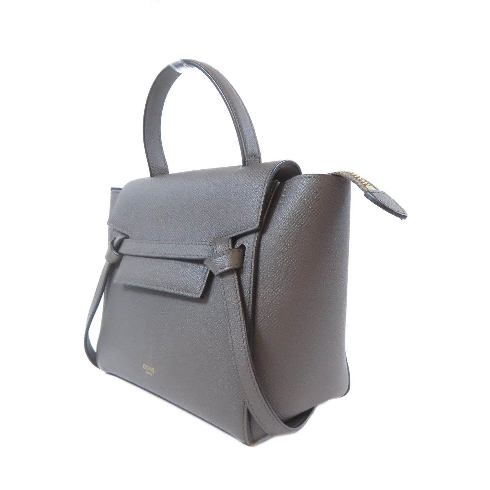 CELINE 牛皮皮革Nano Belt Bag金扣手挽肩背兩用袋灰色