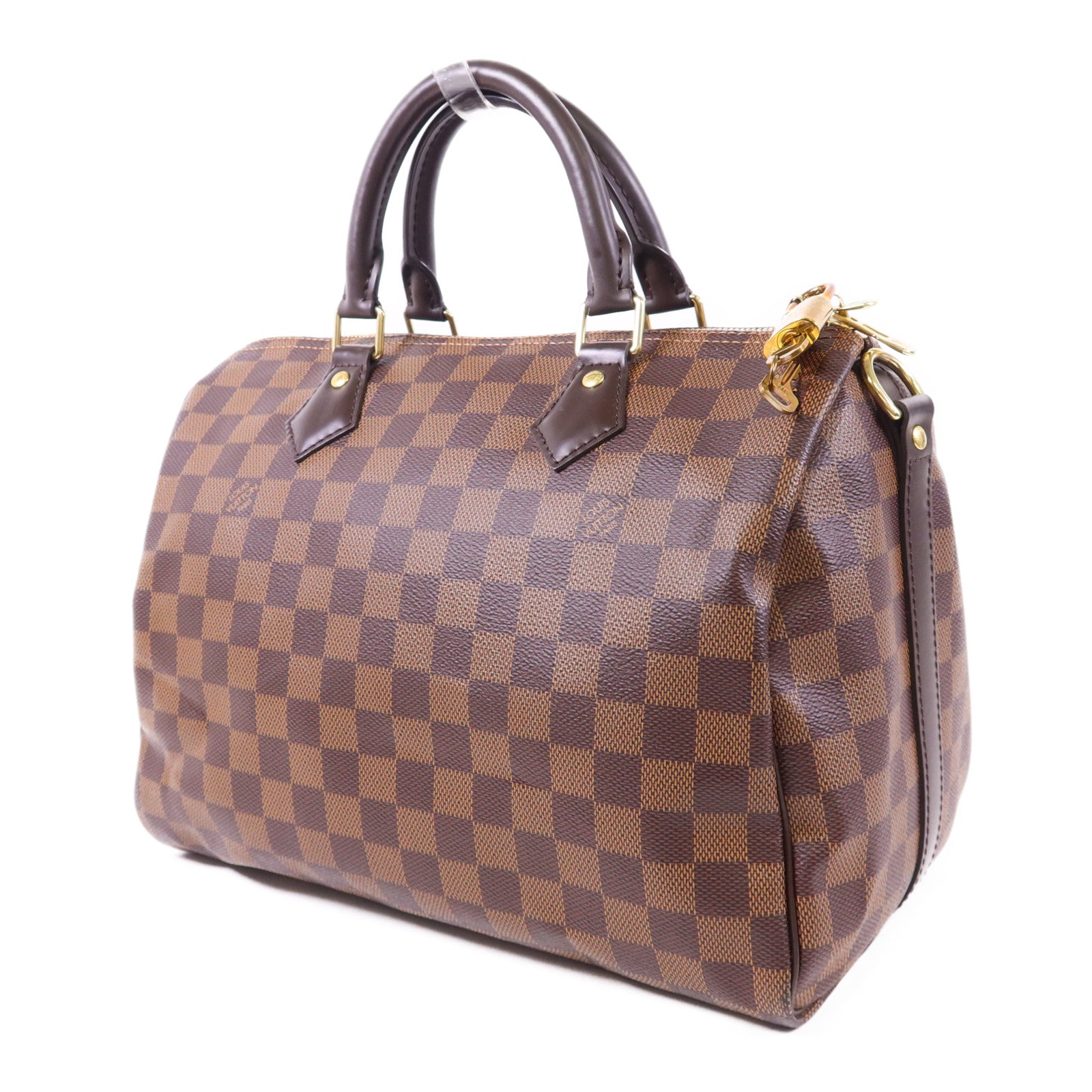 LOUIS VUITTON Damier Speedy Bandouliere 30金扣手挽肩背兩用袋棕色