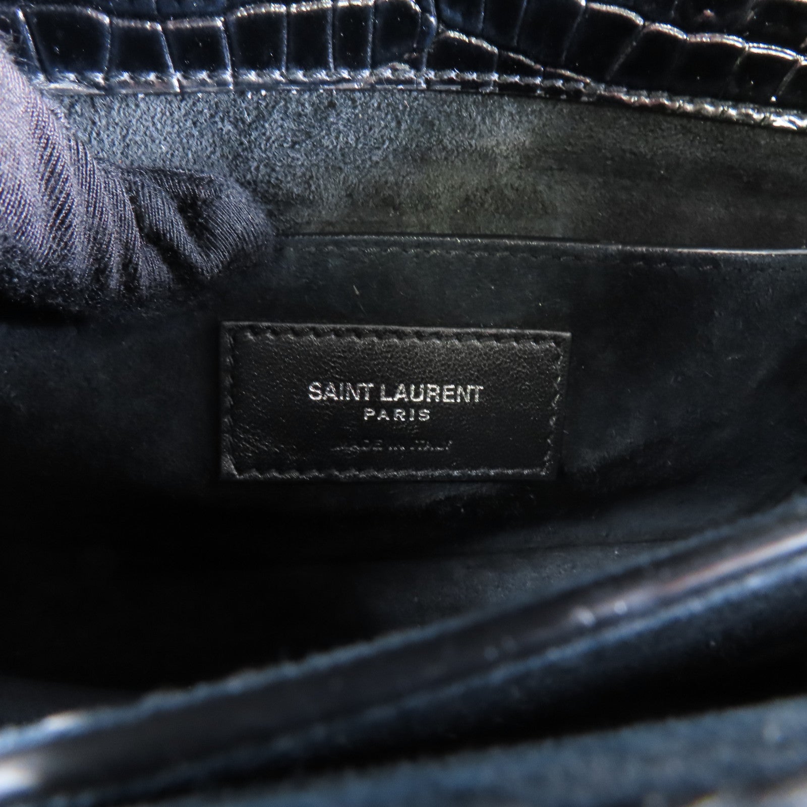 YVES SAINT LAURENT 牛皮皮革Chain Shoulder Bag銀扣鏈帶肩背袋黑色