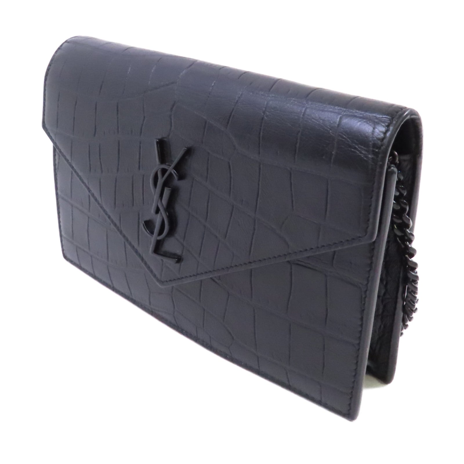 YVES SAINT LAURENT 牛皮皮革WOC Shoulder Bag鏈帶肩背袋黑色