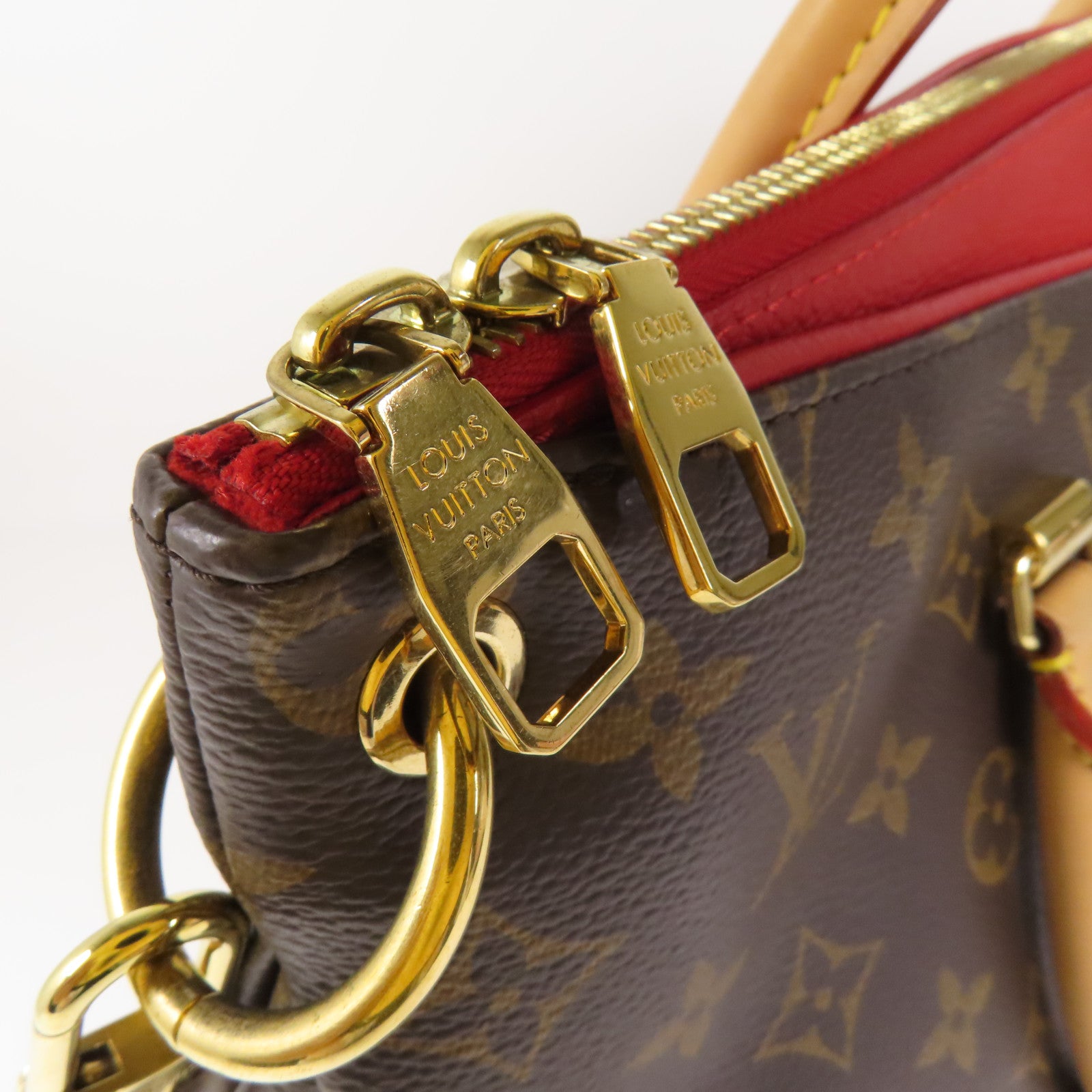 LOUIS VUITTON Monogram Pallas金扣手挽肩背兩用袋棕色/紅色