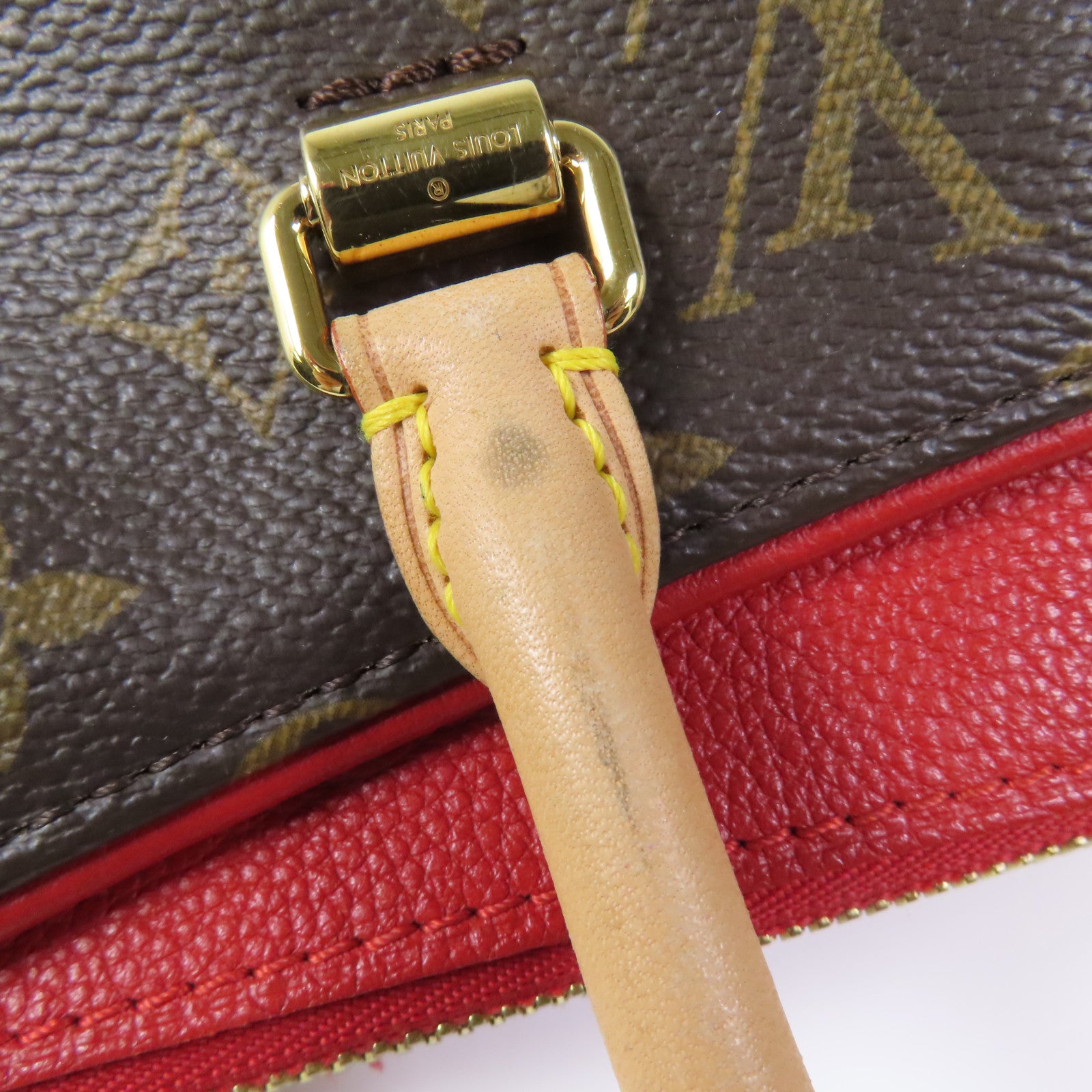 LOUIS VUITTON Monogram Pallas金扣手挽肩背兩用袋棕色/紅色