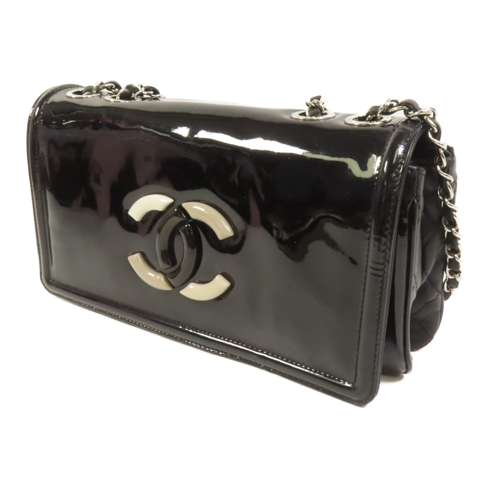 CHANEL 漆皮皮革Lipstick Flap Bag銀扣肩背袋