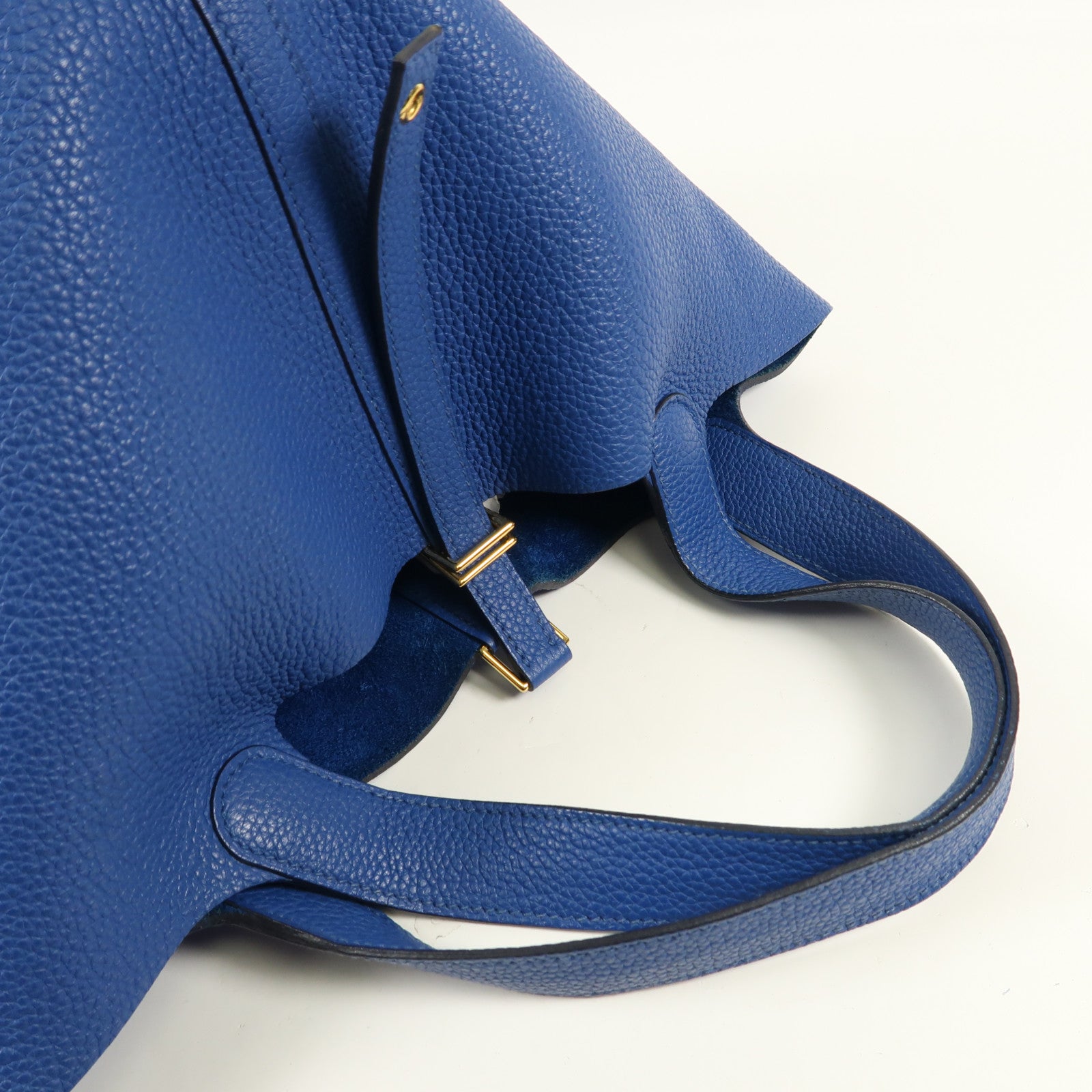 HERMES Clemence皮革Picotin MM金扣手挽袋Blue France