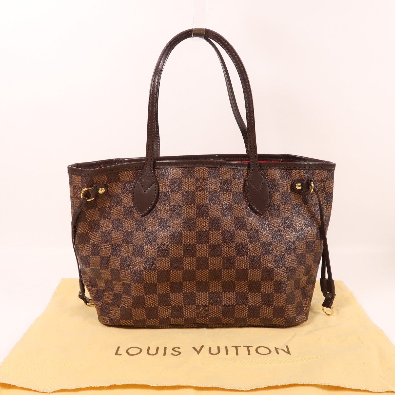 LOUIS VUITTON Damier Ebene Neverfull PM金扣手挽袋