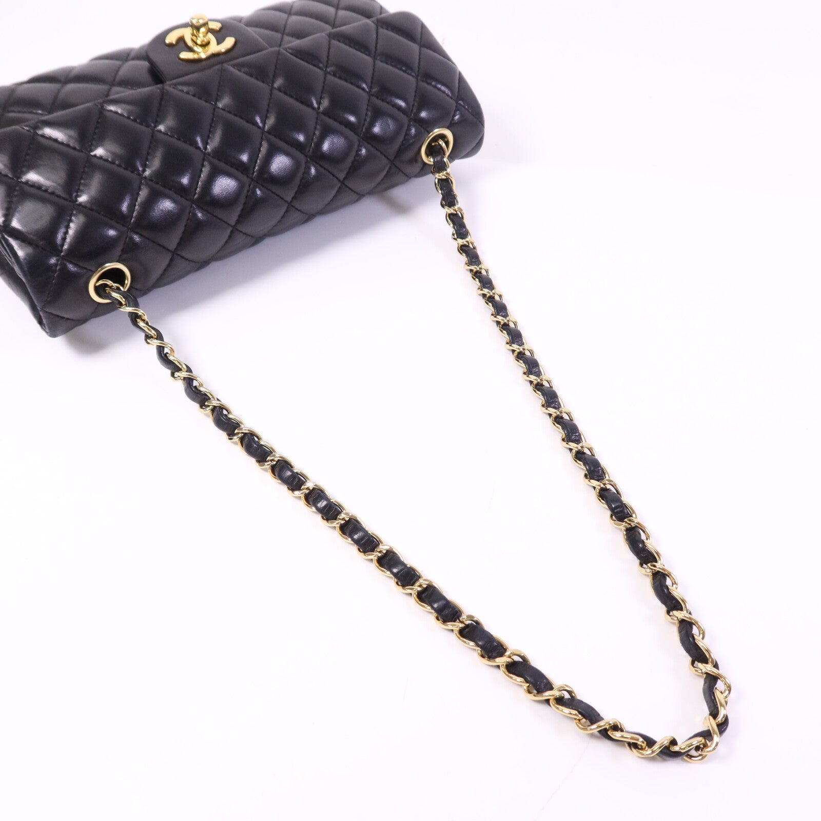 CHANEL 羊皮皮革Vintage Classic East West Flag Bag金扣鏈帶肩背袋