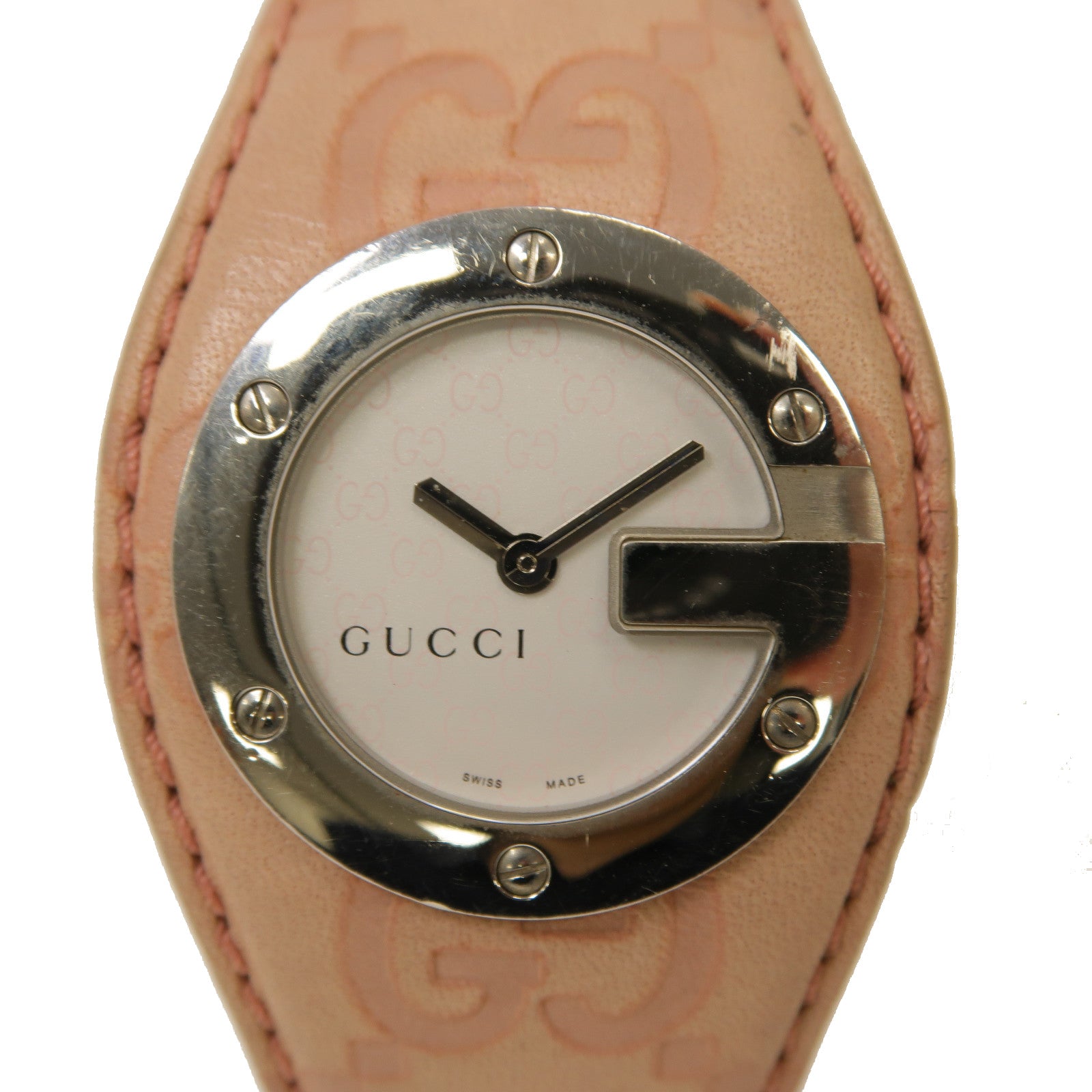 GUCCI 【激減優惠】Gucci不鏽鋼手錶石英機芯白色/粉紅色
