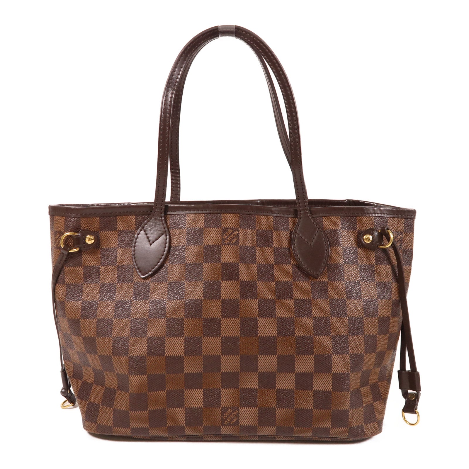 LOUIS VUITTON Damier Ebene Neverfull PM金扣手挽袋