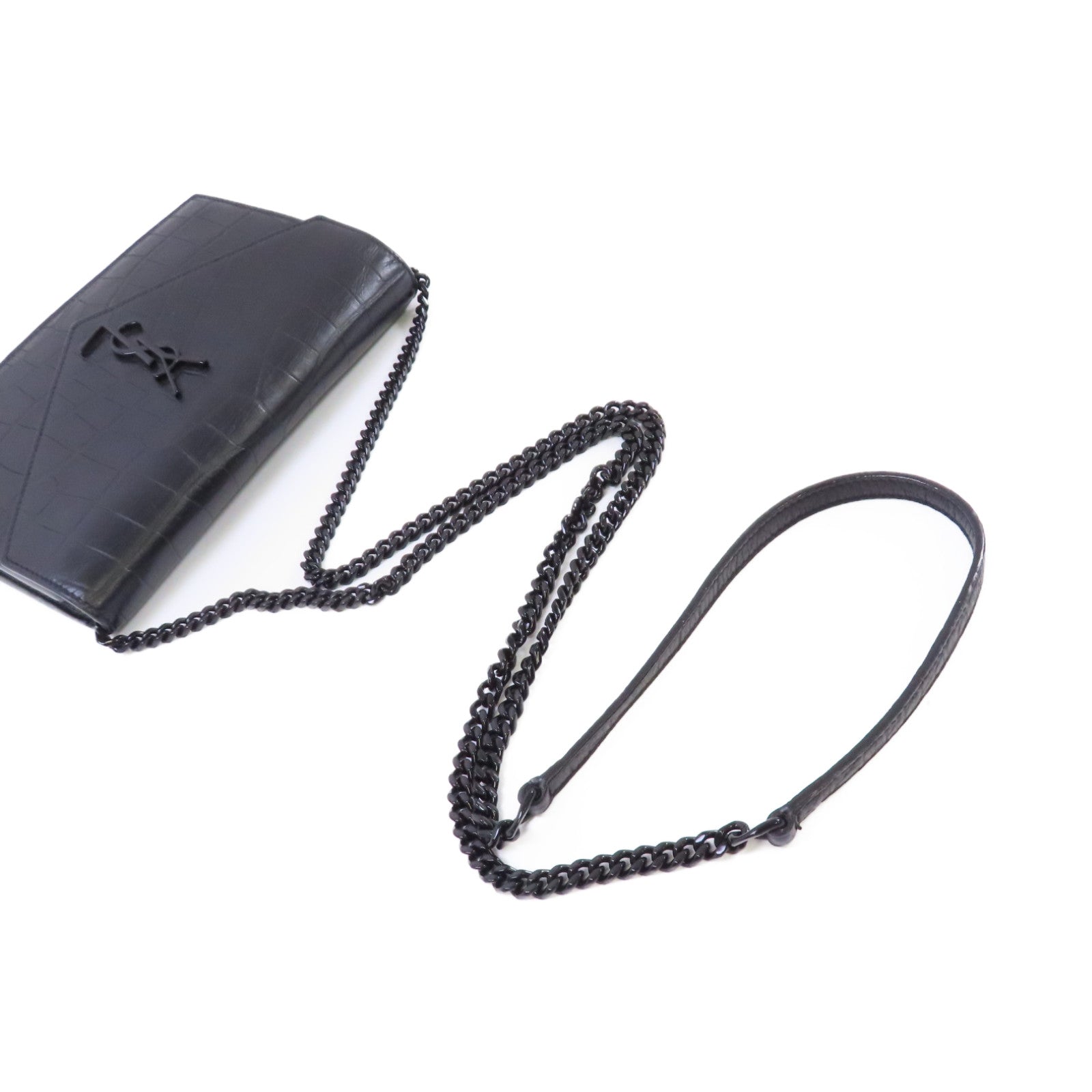 YVES SAINT LAURENT 牛皮皮革WOC Shoulder Bag鏈帶肩背袋黑色