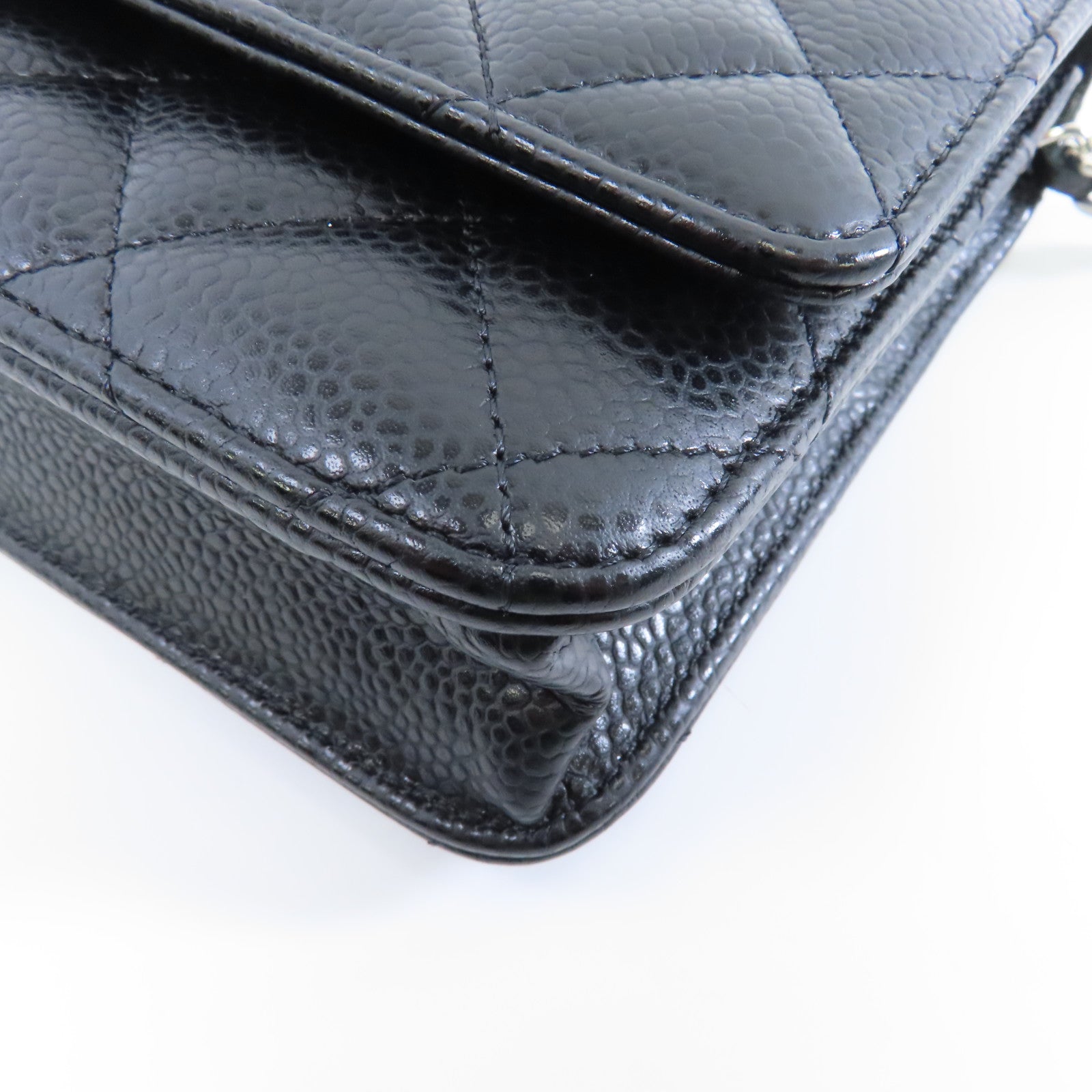 CHANEL 菱格Caviar皮革Wallet On Chain銀扣鏈帶肩背袋黑色