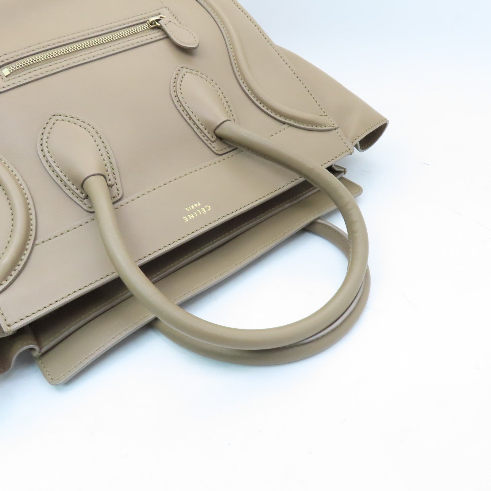 CELINE 【激減優惠】牛皮皮革Nano Luggage Bag金扣手挽袋駝色