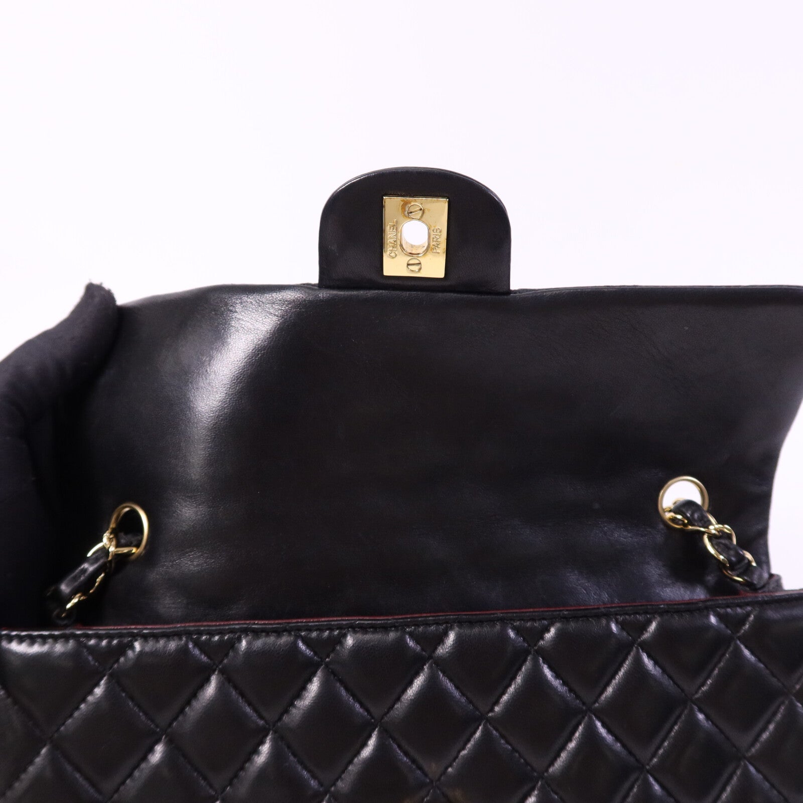 CHANEL 羊皮皮革Vintage Classic East West Flag Bag金扣鏈帶肩背袋