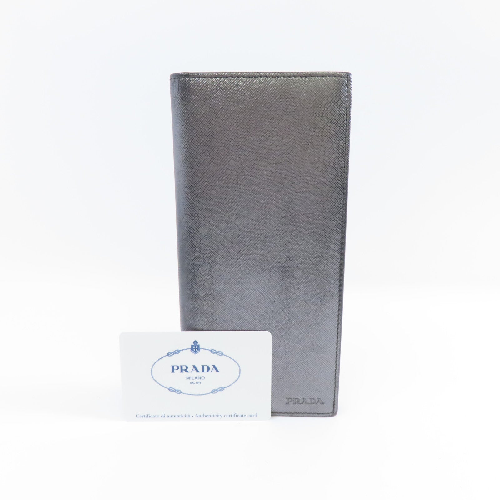 PRADA 牛皮皮革Long Wallet銀扣長錢包銀色