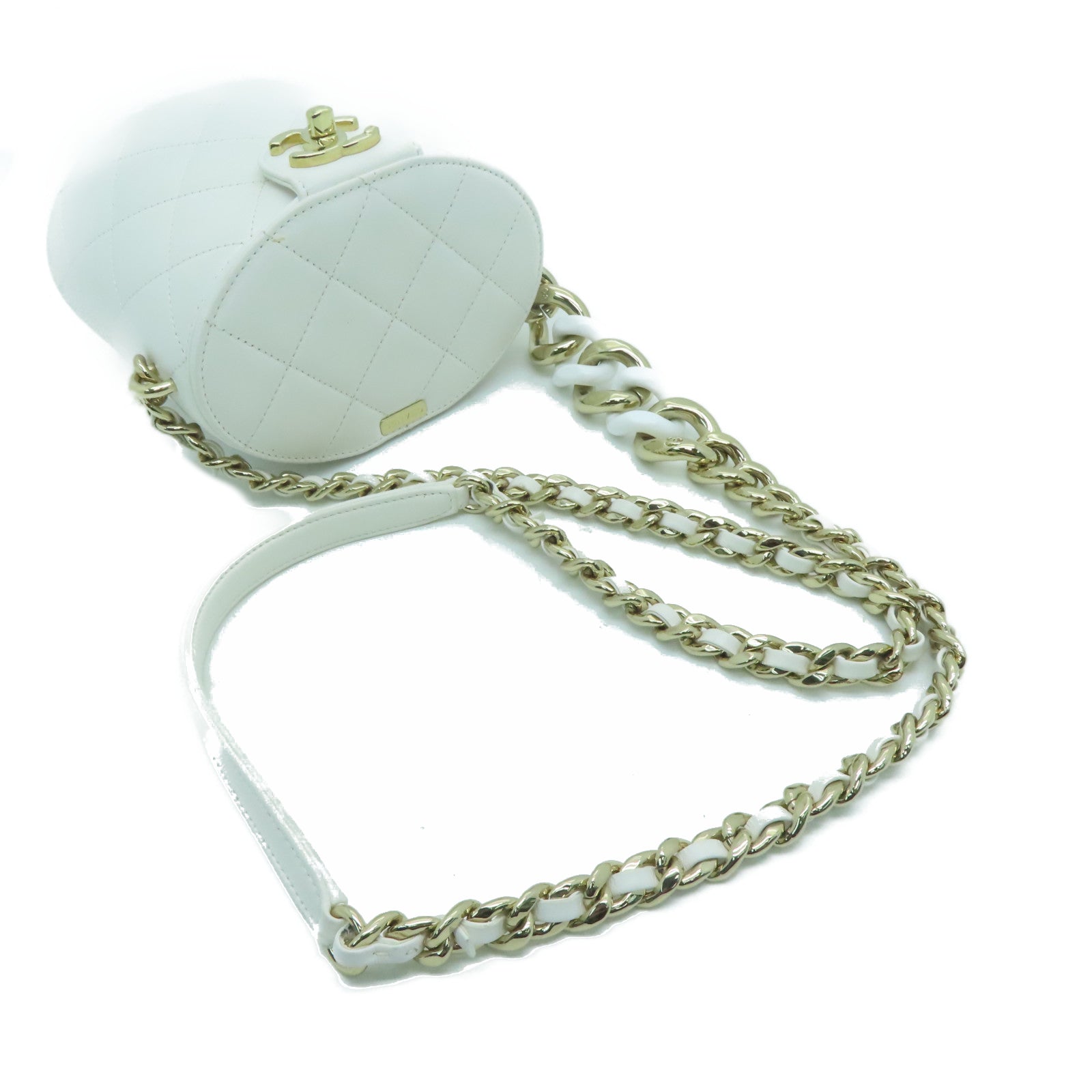 CHANEL 菱格牛皮皮革金扣Chain Shoulder Bag链带肩背袋白色