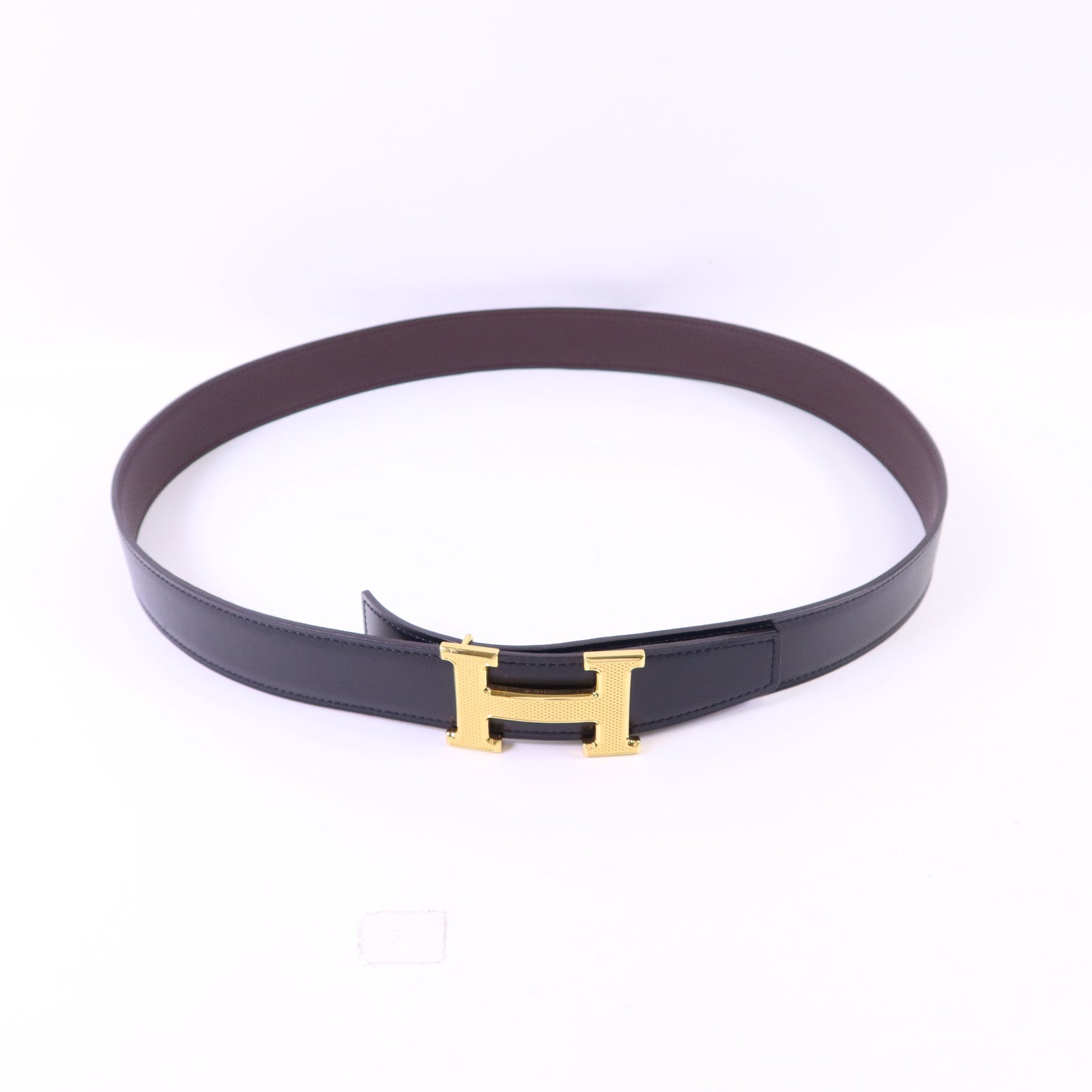 HERMES Box/Togo皮革Constance H Belt 90cm金扣皮帶Noir/Chocolat