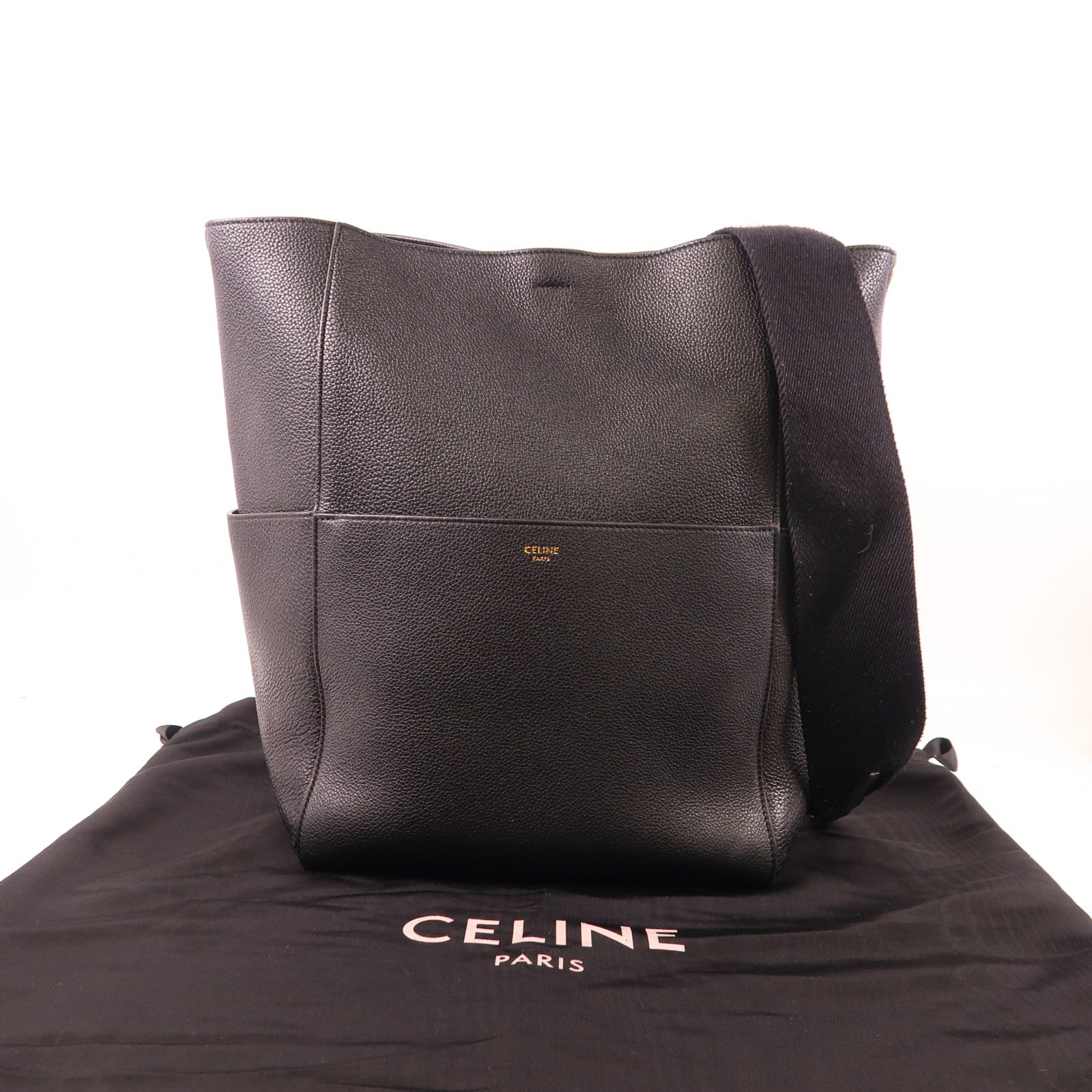 CELINE 牛皮皮革Sangle Bucket Bag金扣肩背袋