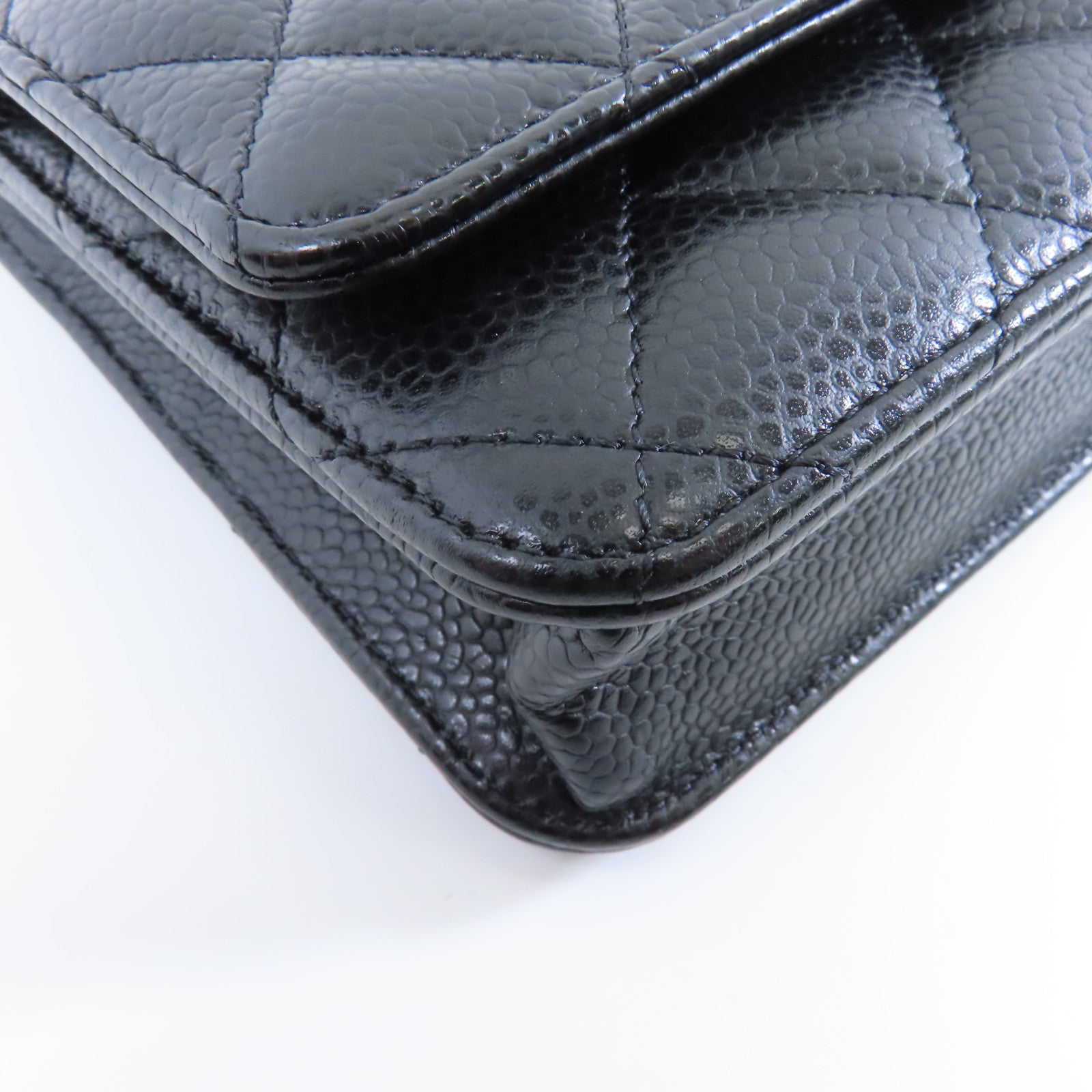 CHANEL 菱格Caviar皮革Wallet On Chain銀扣鏈帶肩背袋黑色