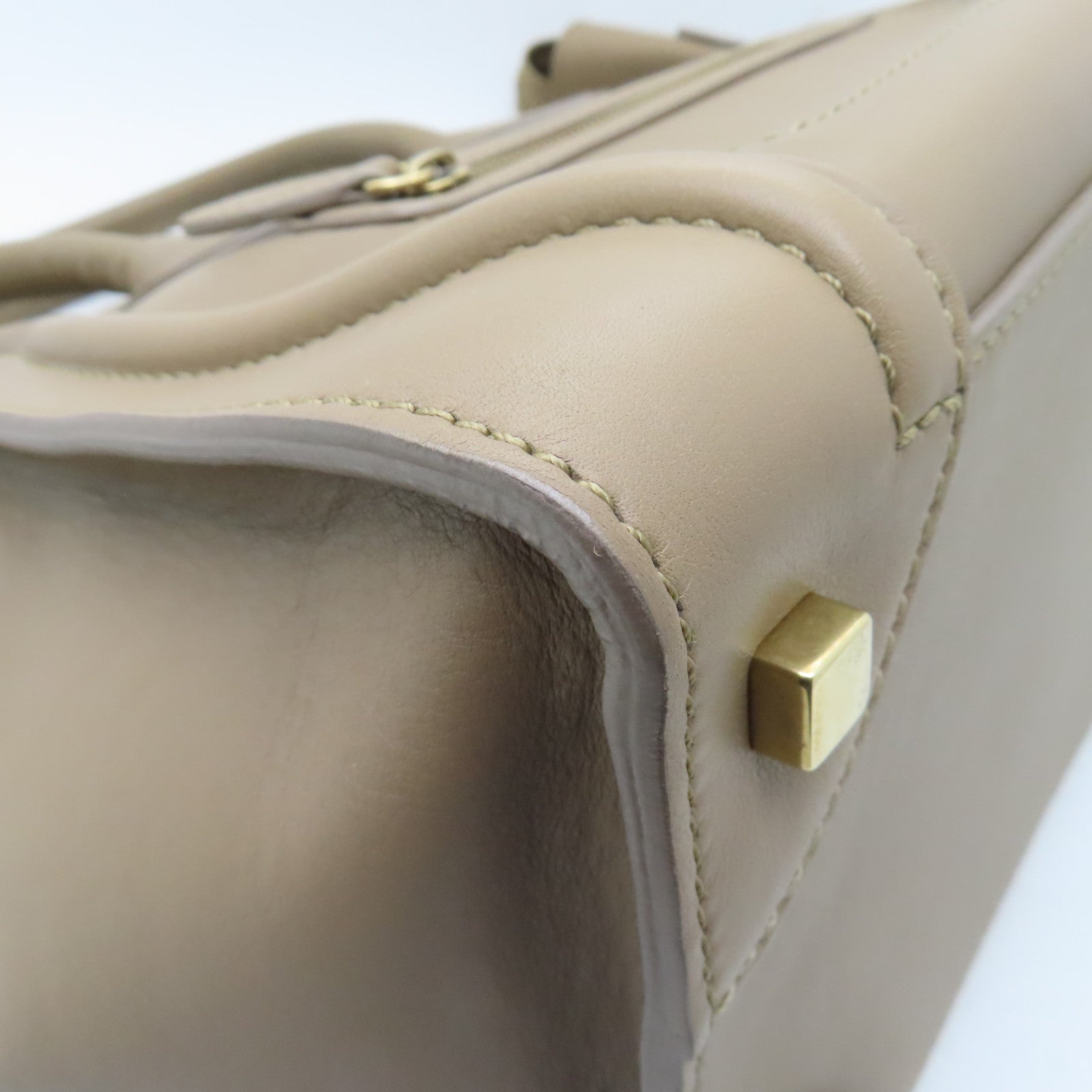 CELINE 【激減優惠】牛皮皮革Nano Luggage Bag金扣手挽袋駝色