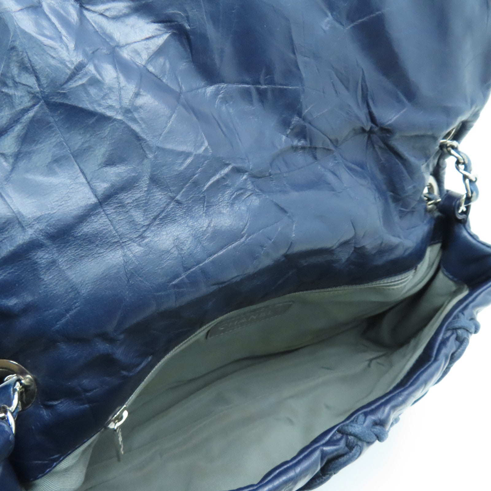 CHANEL 菱格牛皮皮革Ultra Stitch Flap Bag銀扣肩背袋藍色
