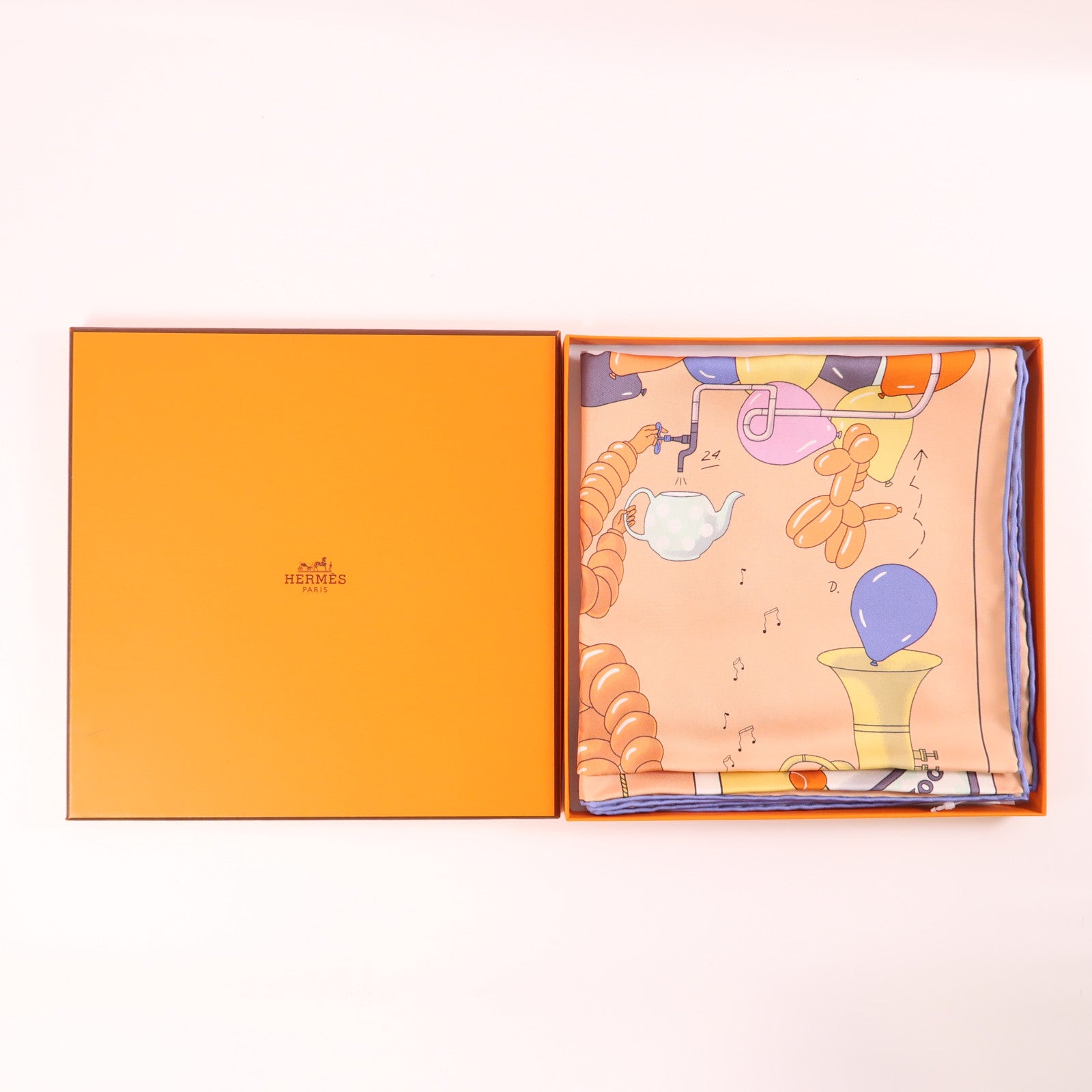 HERMES 絲質Scarf 90絲巾橙色/彩色