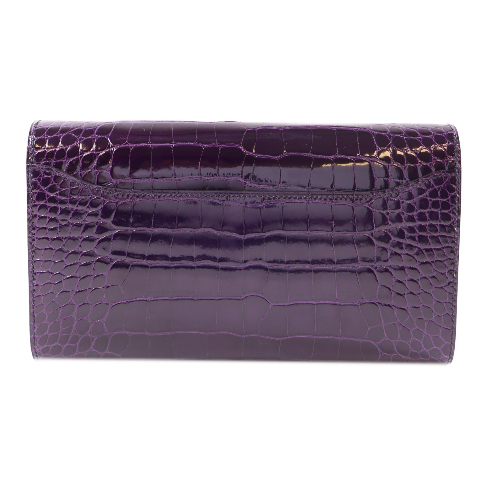 HERMES 鱷魚皮革Constance Long Wallet金扣長錢包紫色