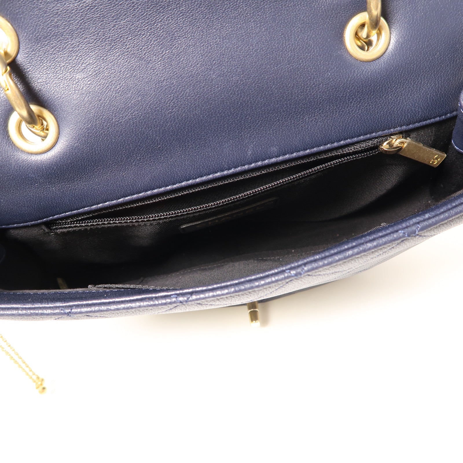 CHANEL 【激減優惠】牛皮皮革Shuolder Bag金扣手挽肩背兩用袋藍色
