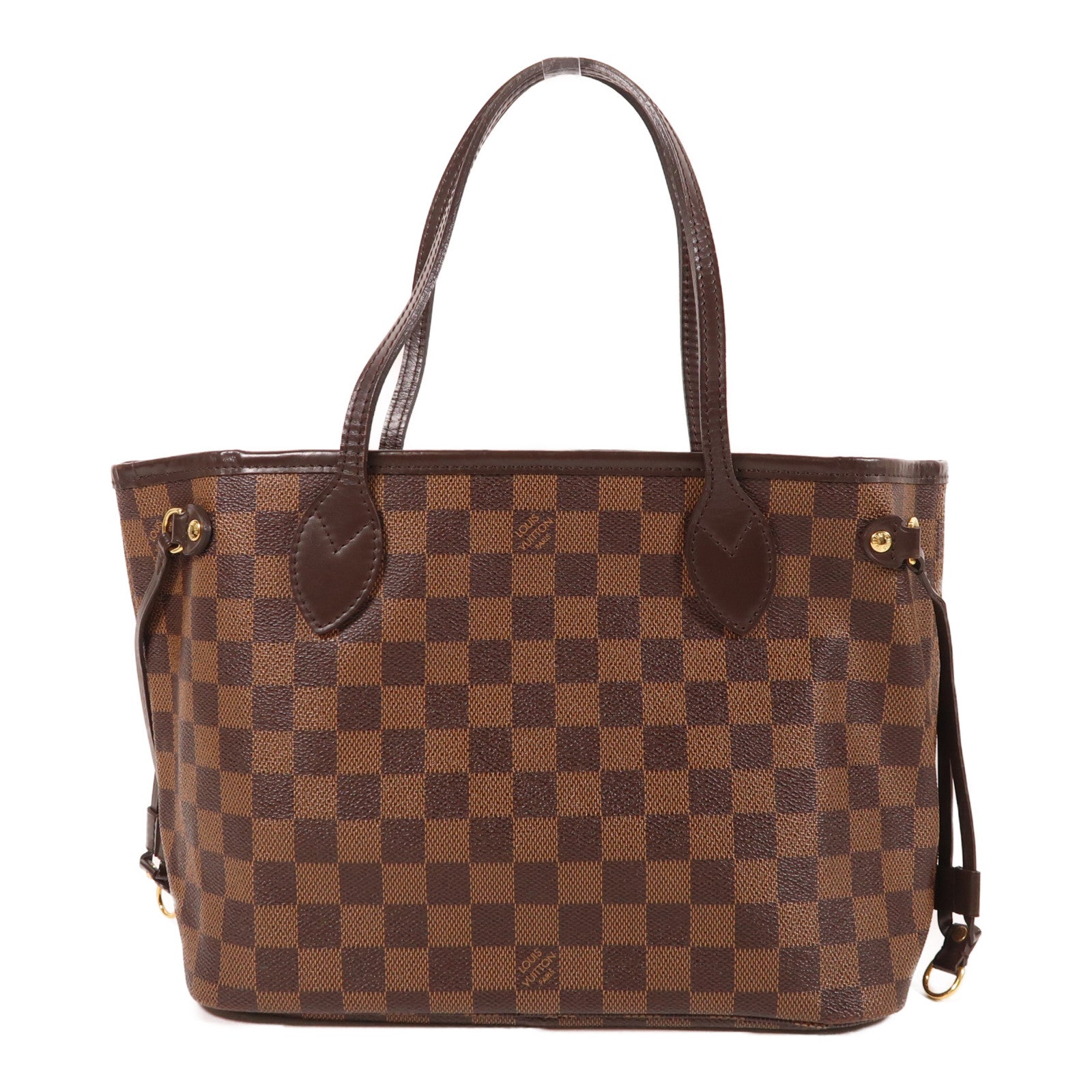 LOUIS VUITTON Damier Ebene Neverfull PM金扣手挽袋